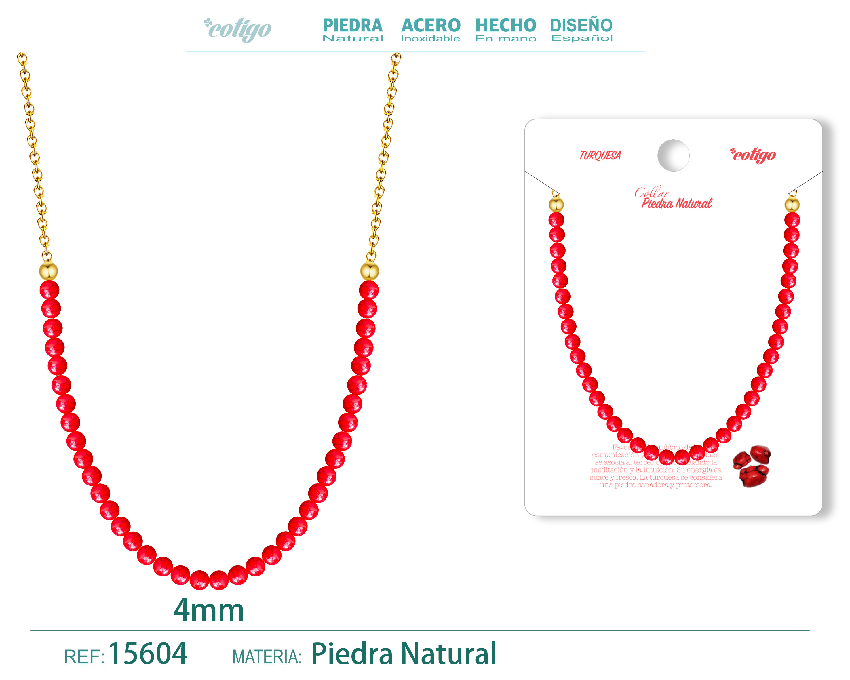 COLLAR TURQUESA ROJO 4MM