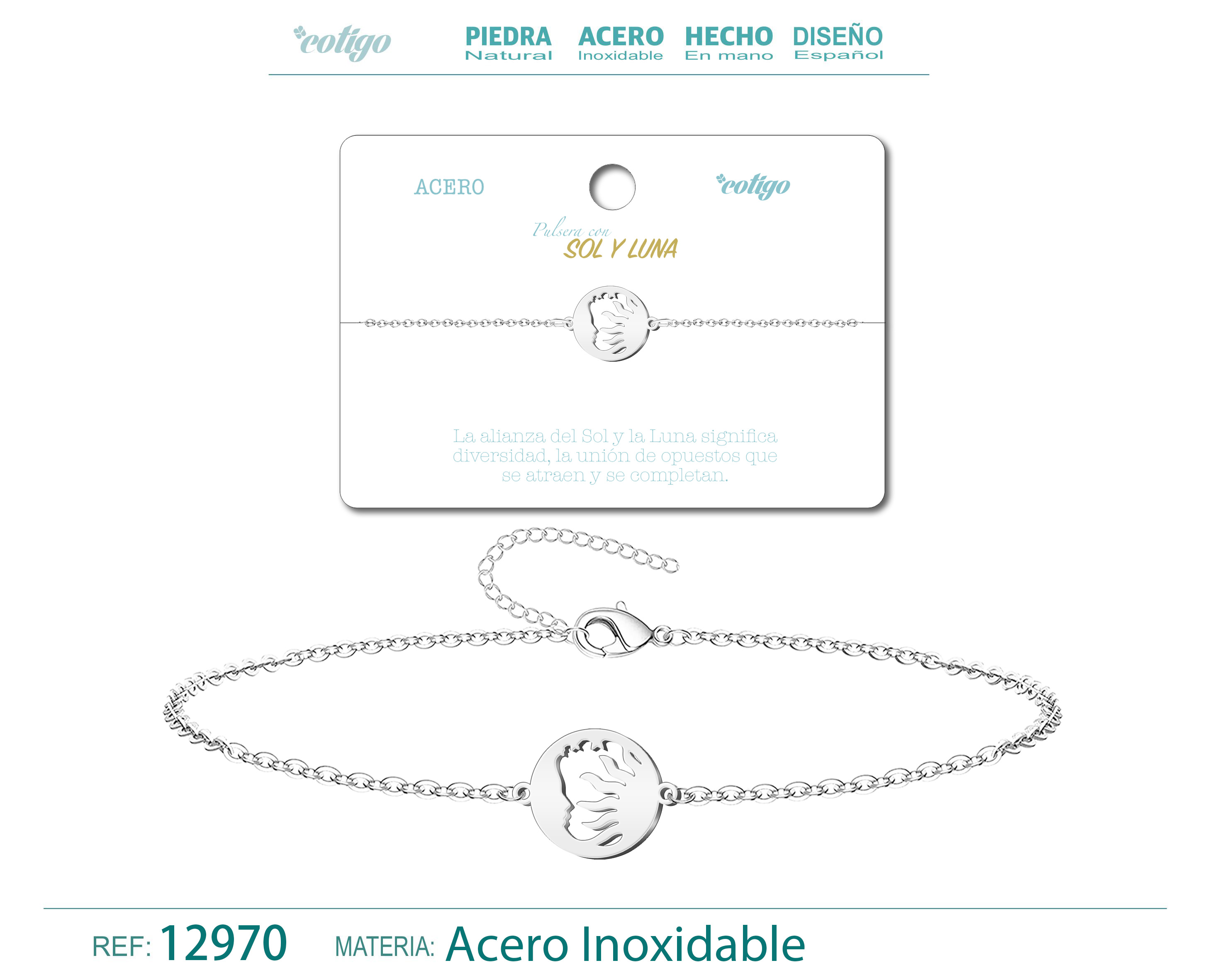 PULSERA SOL Y LUNA  ACERO PLATEADO
