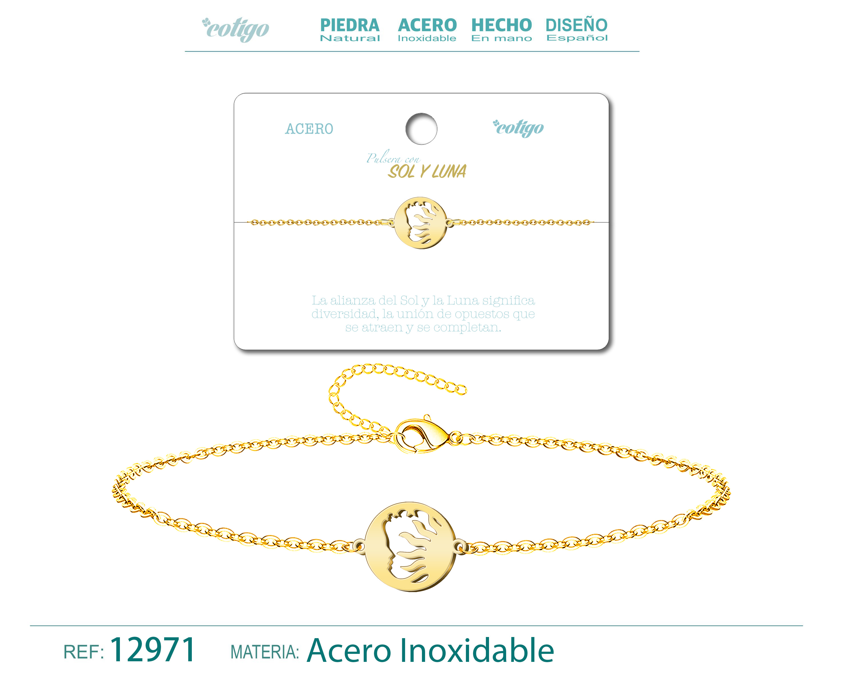 PULSERA SOL Y LUNAACERO DORADO