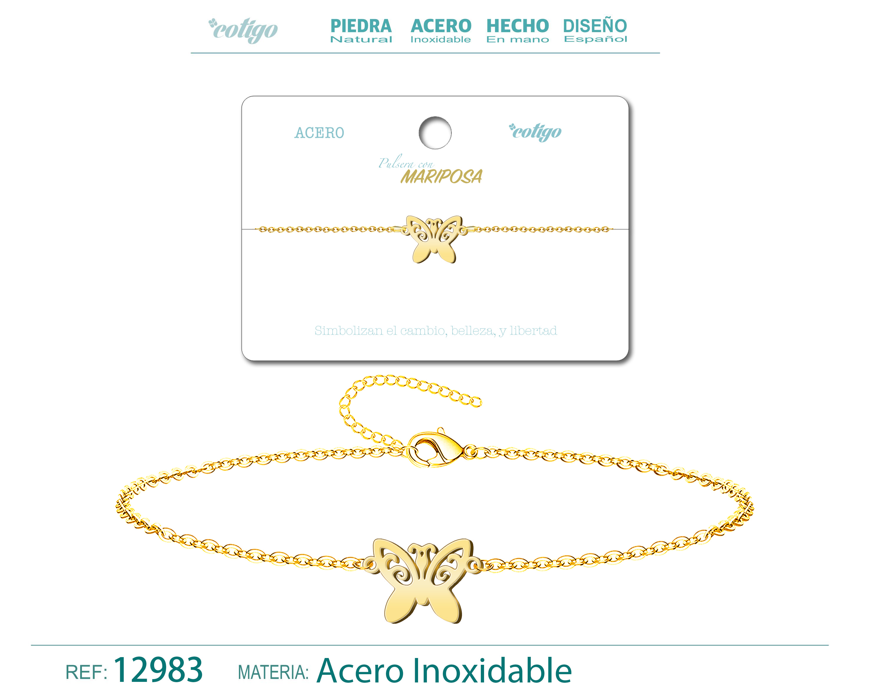 PULSERA MARIPOSAACERO DORADO