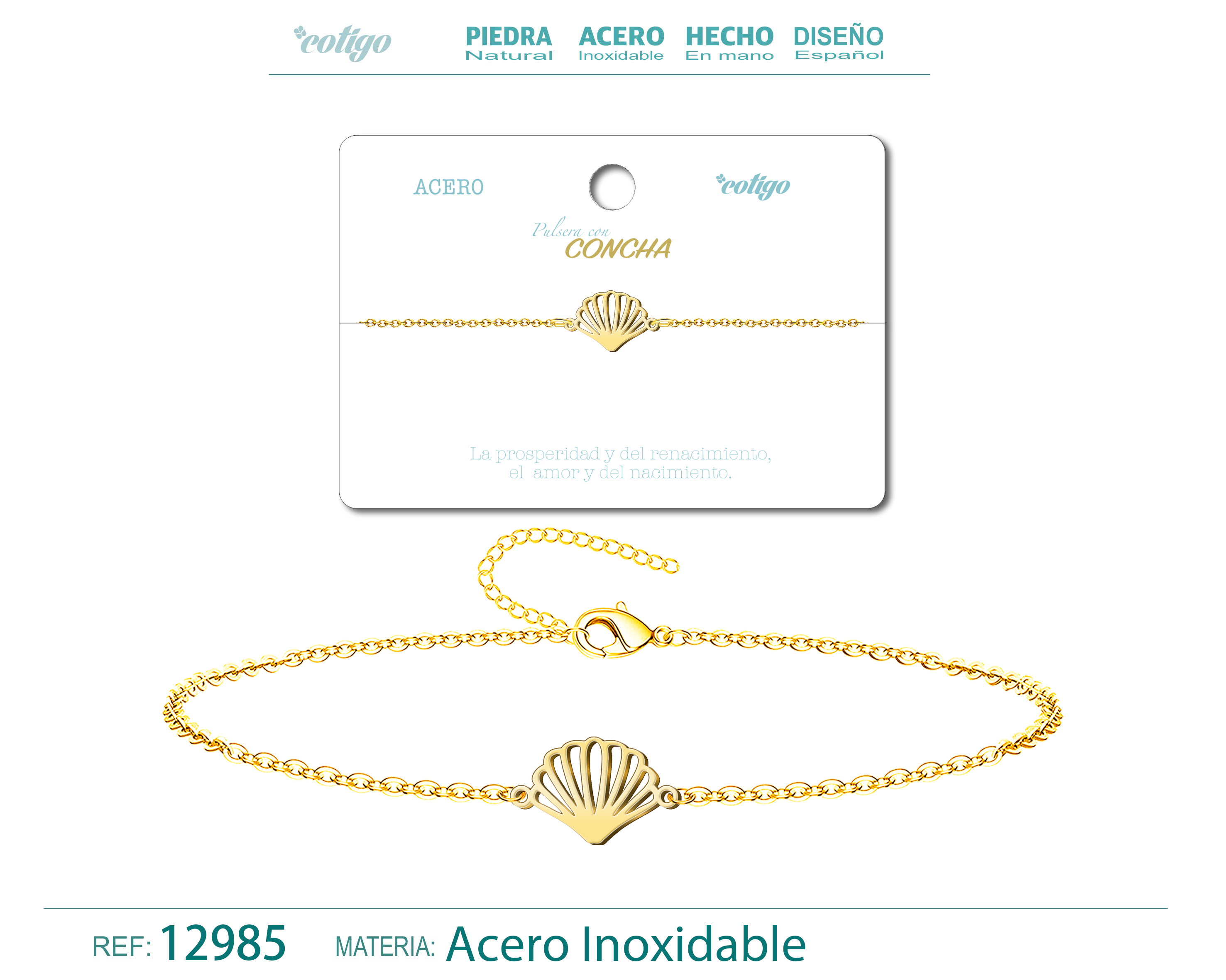 PULSERA CONCHAACERO DORADO