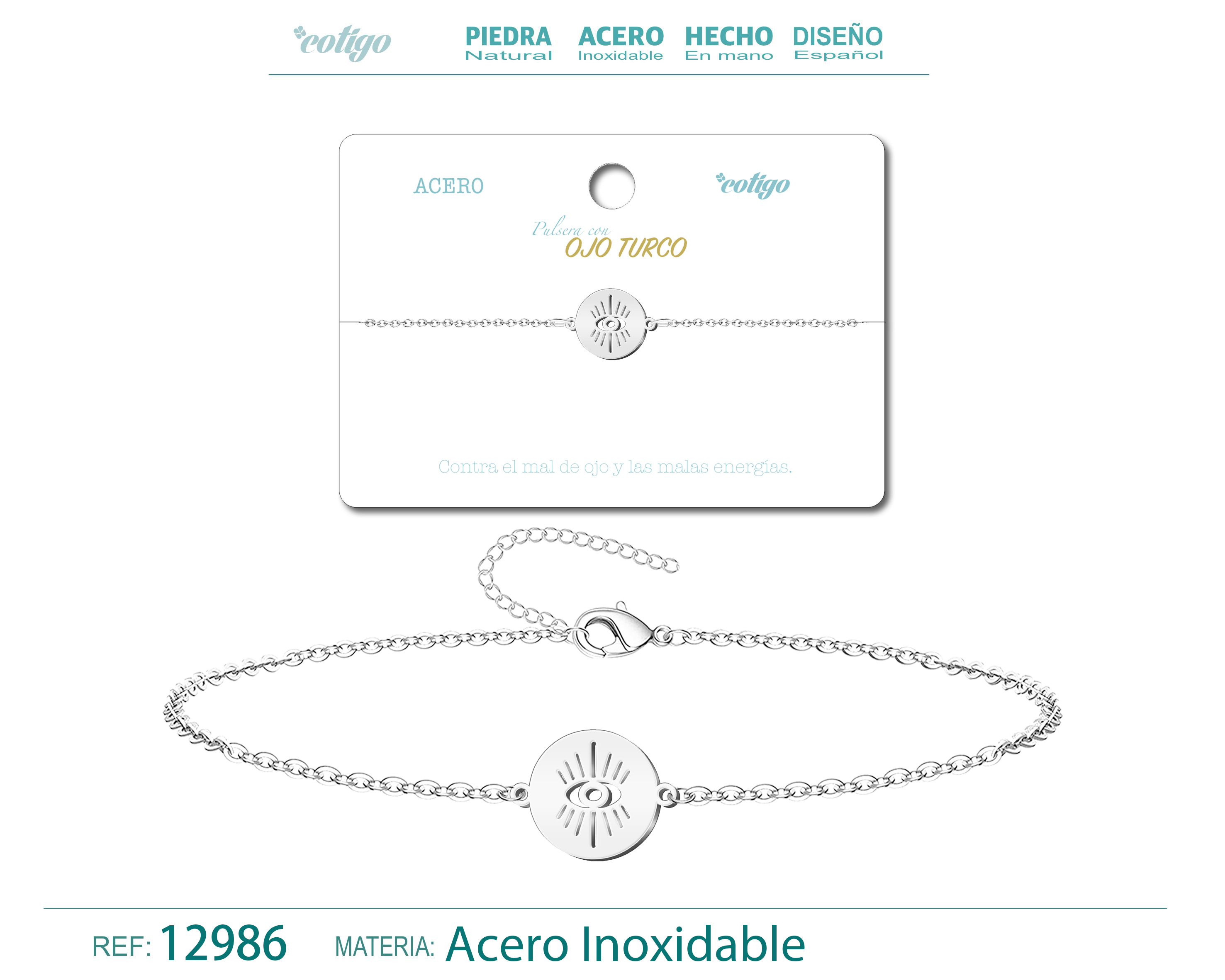 PULSERA OJO TURCO  ACERO PLATEADO