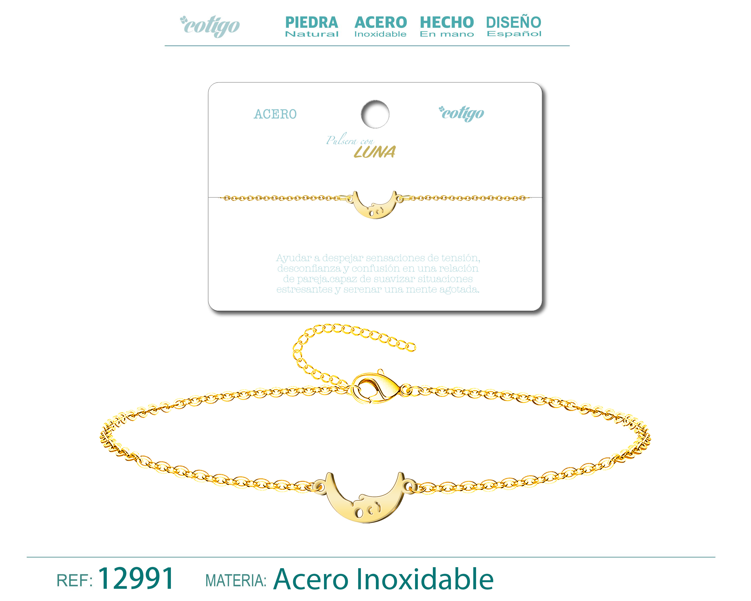 PULSERA LUNAACERO DORADO