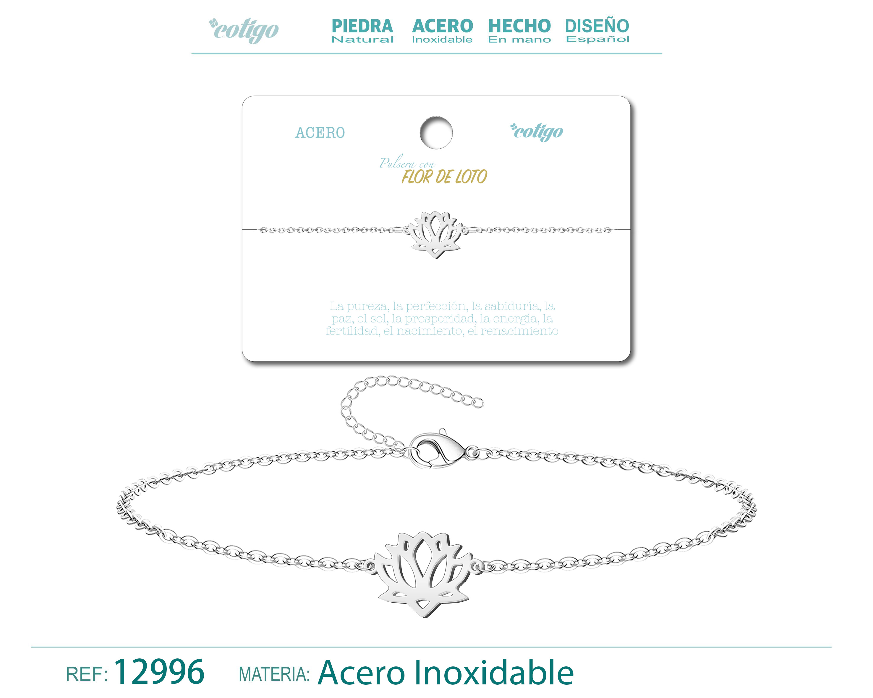 PULSERA FLOR DE LOTO  ACERO PLATEADO