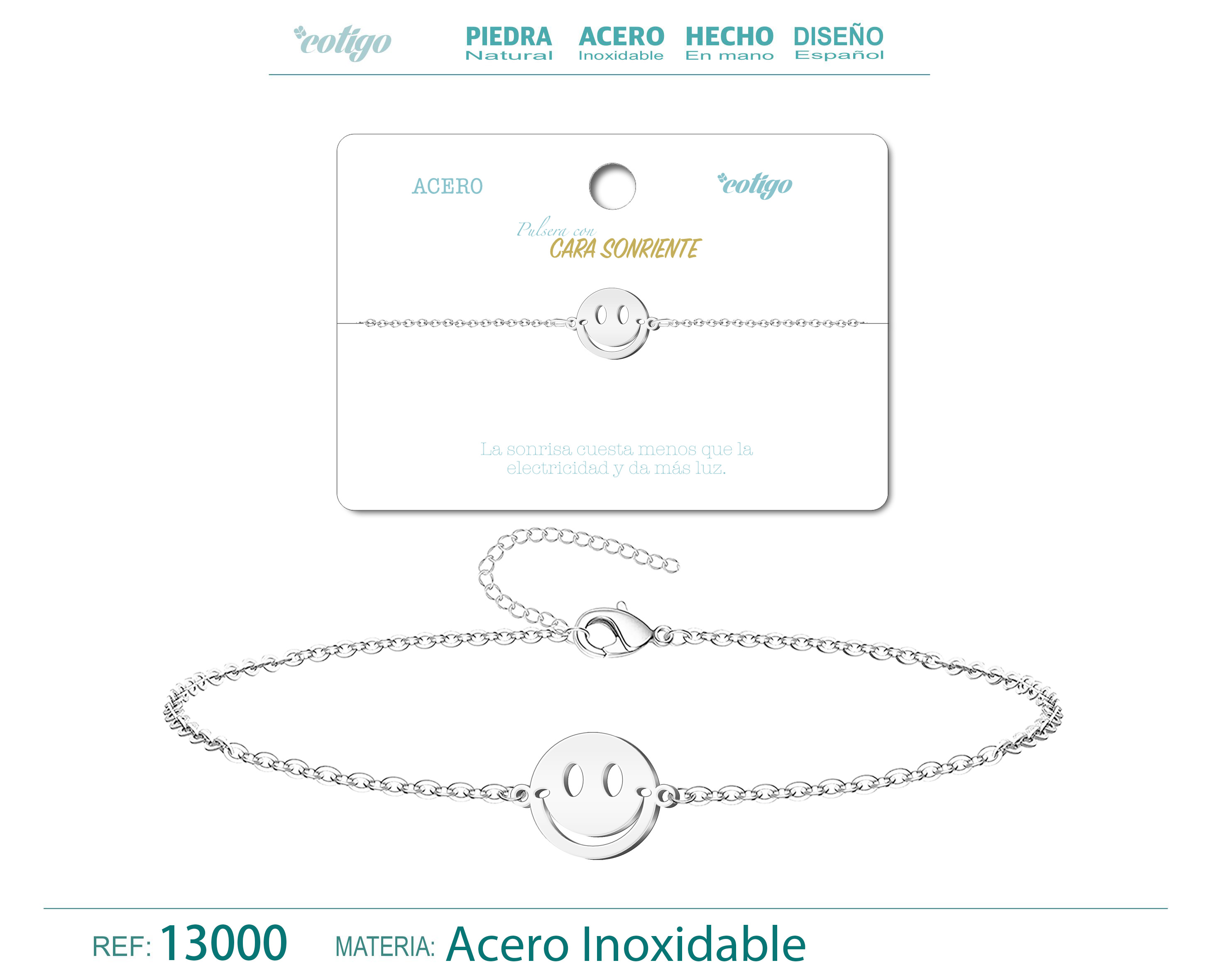 PULSERA CARA SONRIENTE  ACERO PLATEADO