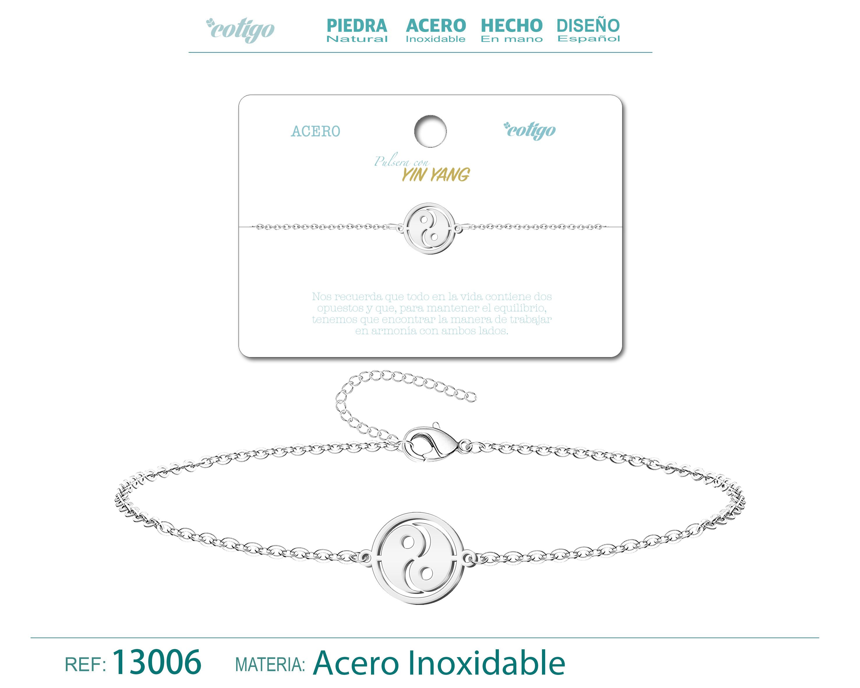 PULSERA YINYANG  ACERO PLATEADO