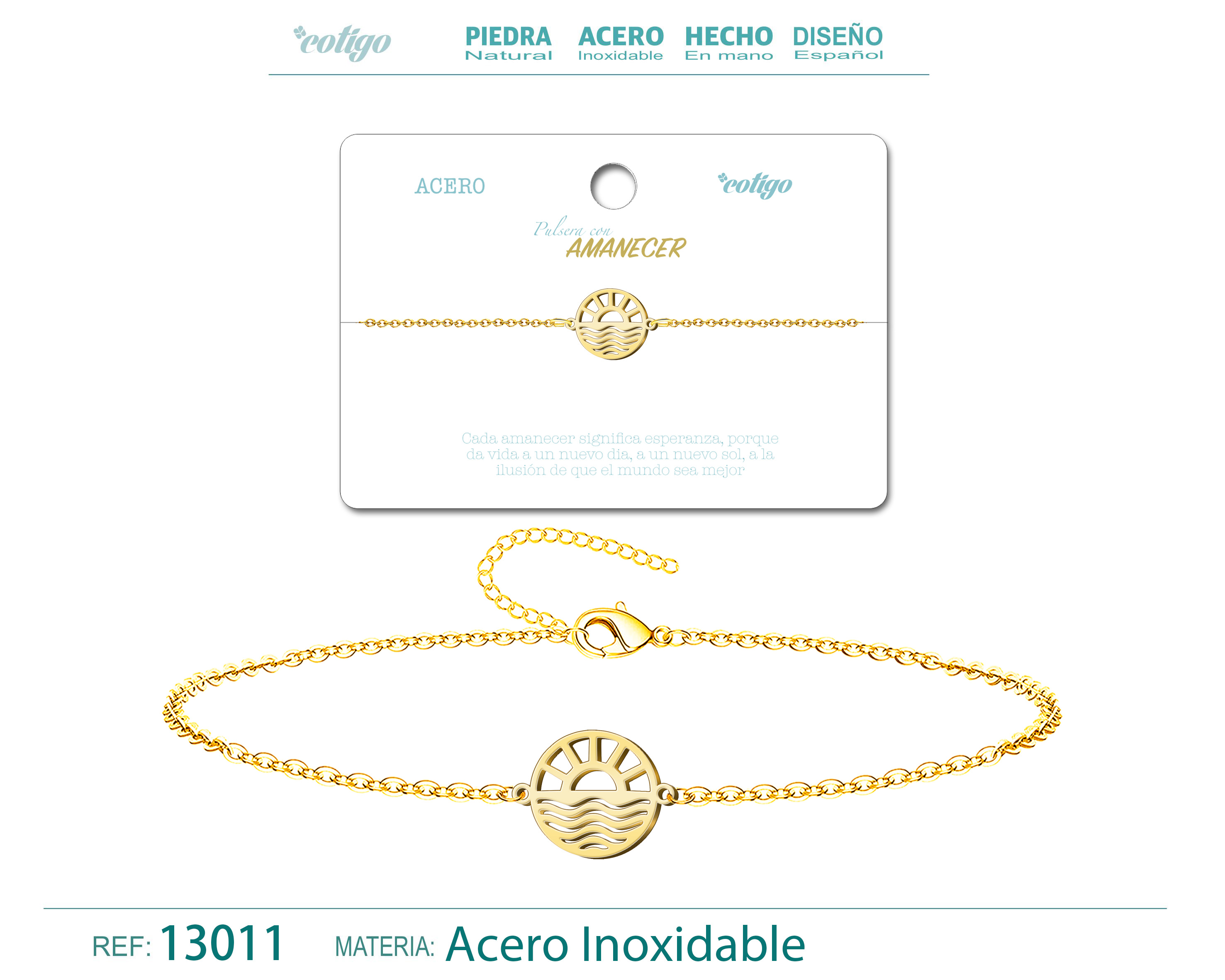 PULSERA AMANECERACERO DORADO