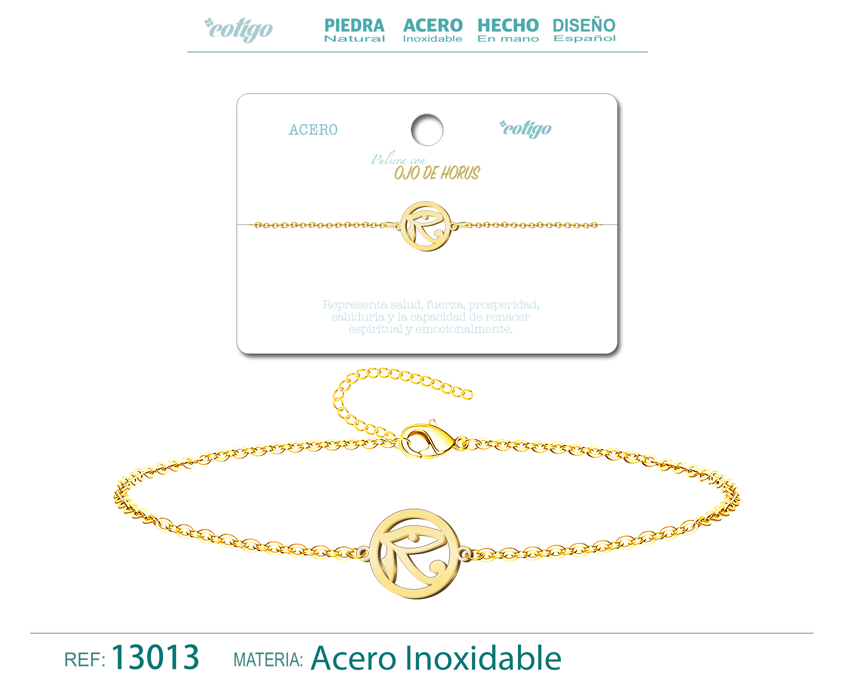 PULSERA OJO DE HORUSACERO DORADO