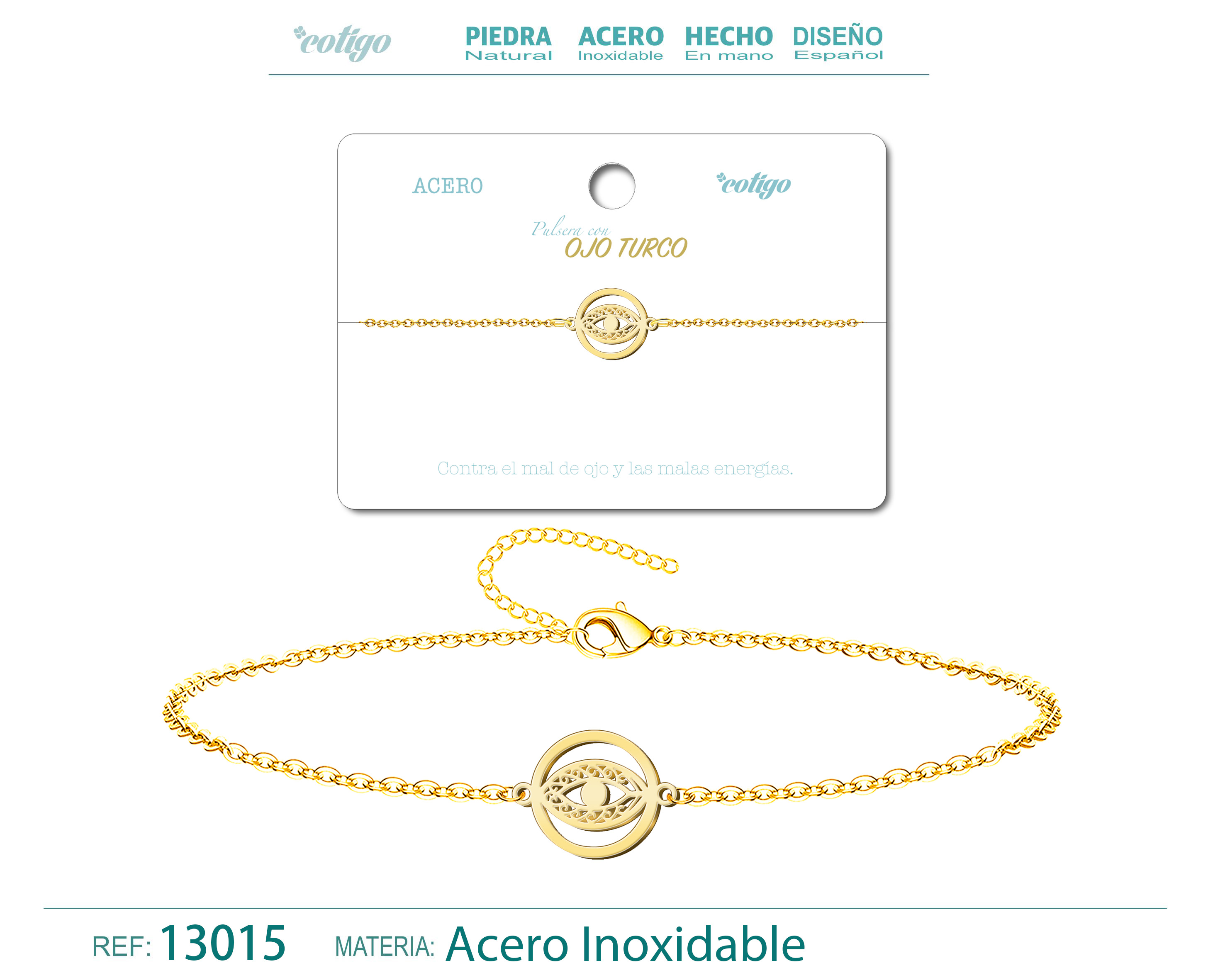 PULSERA OJO TURCOACERO DORADO