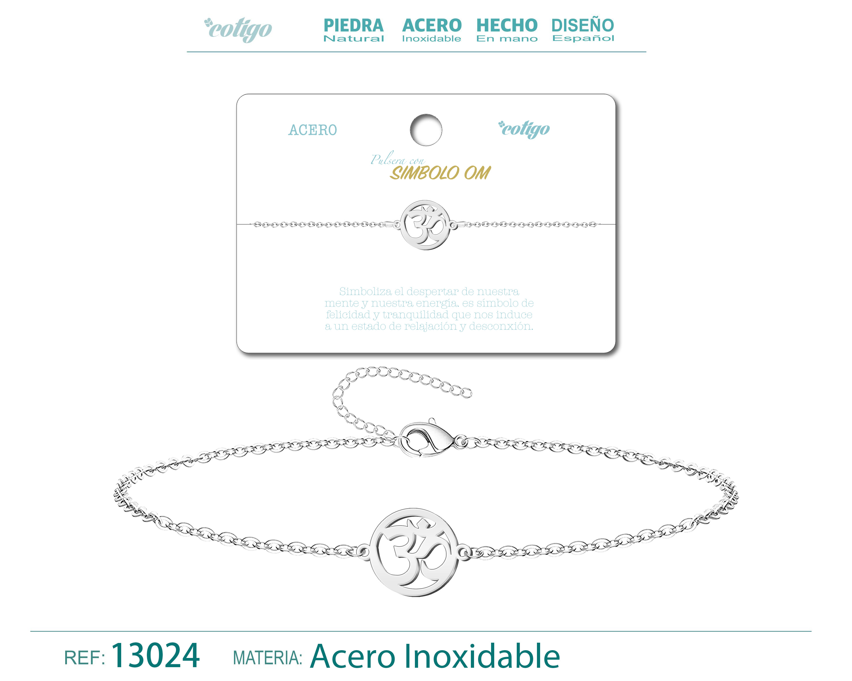 PULSERA SIMBOLO OM  ACERO PLATEADO