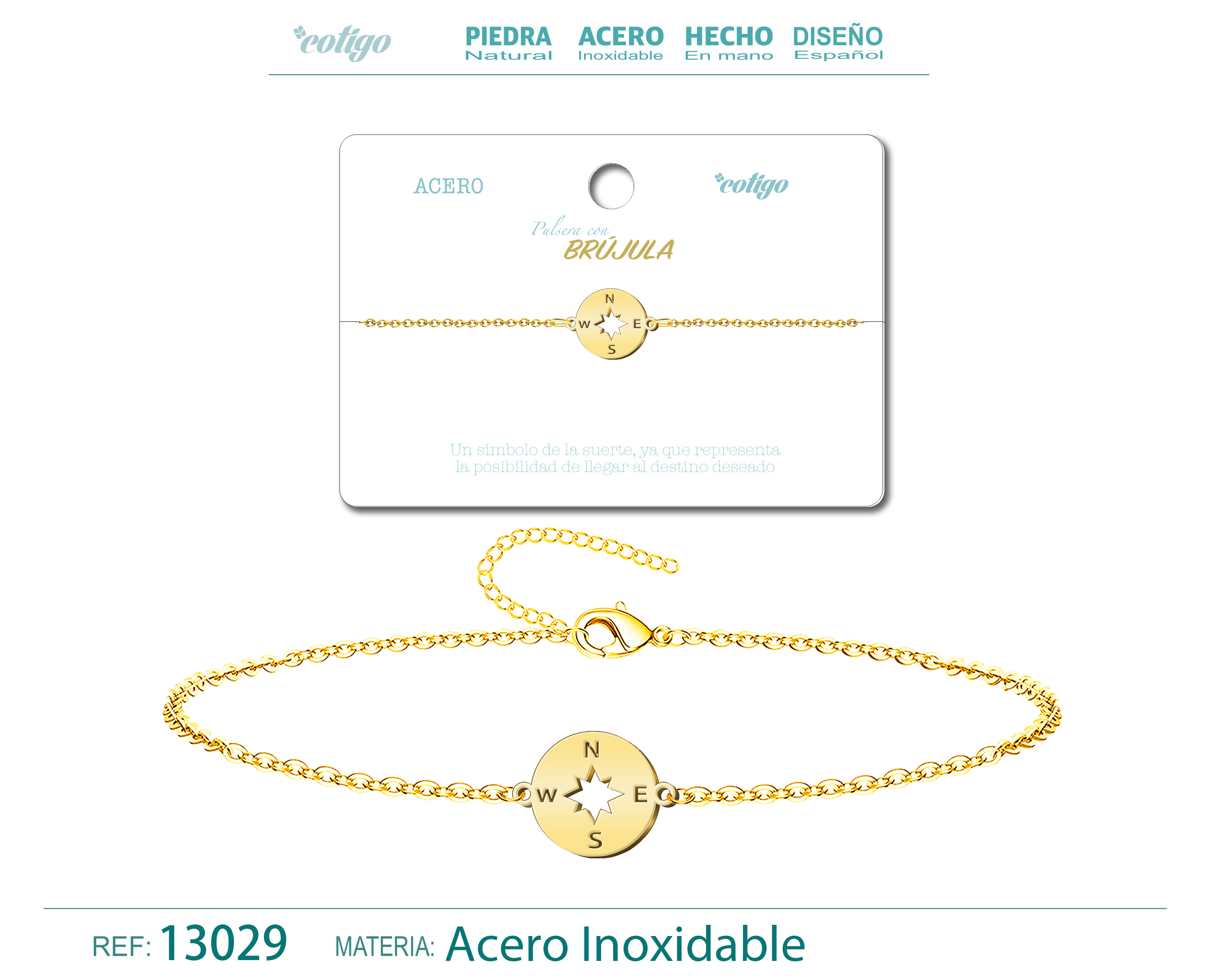 PULSERA BRUJÚLAACERO DORADO
