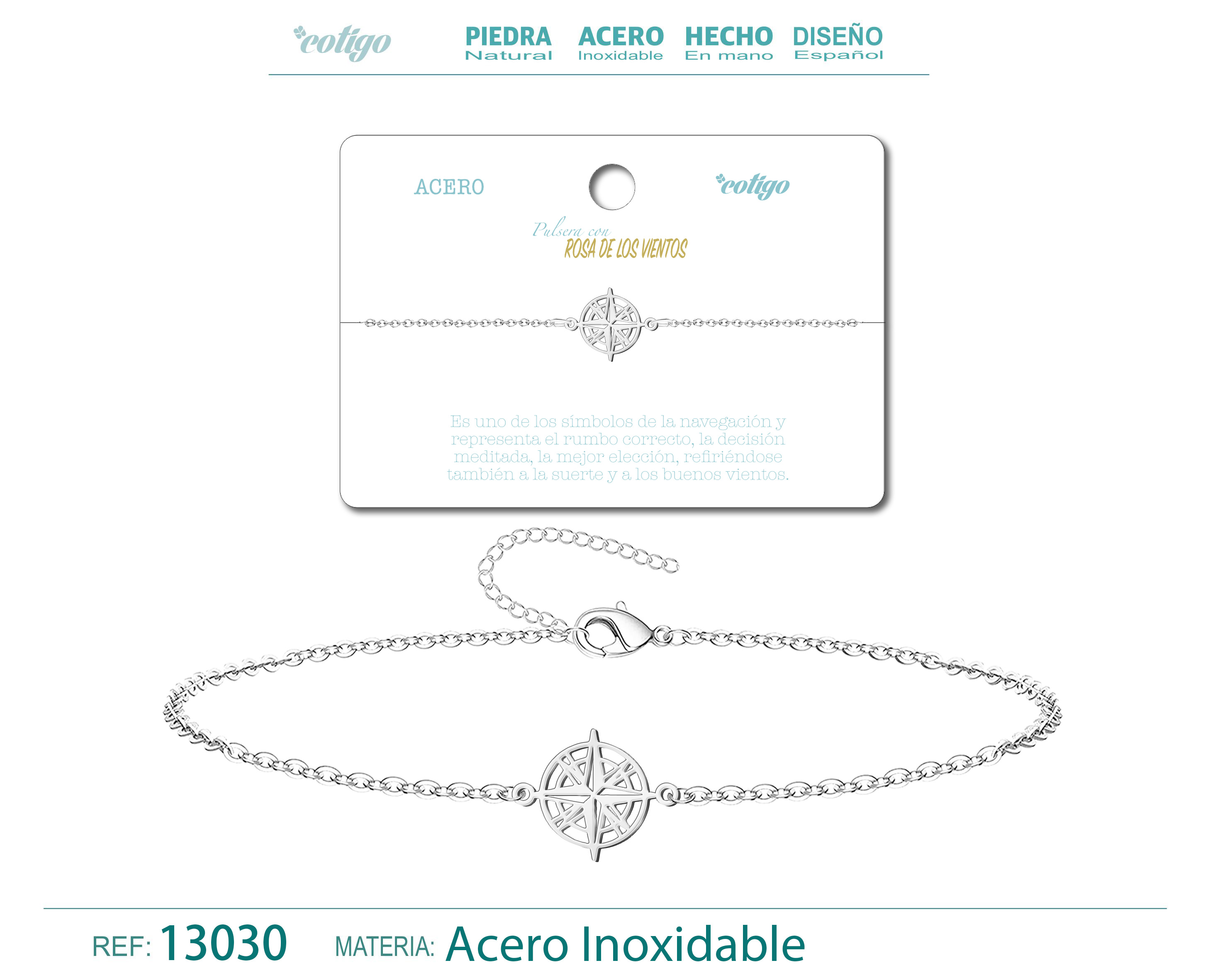 PULSERA ROSA DE LOS VIENTOS  ACERO PLATEADO