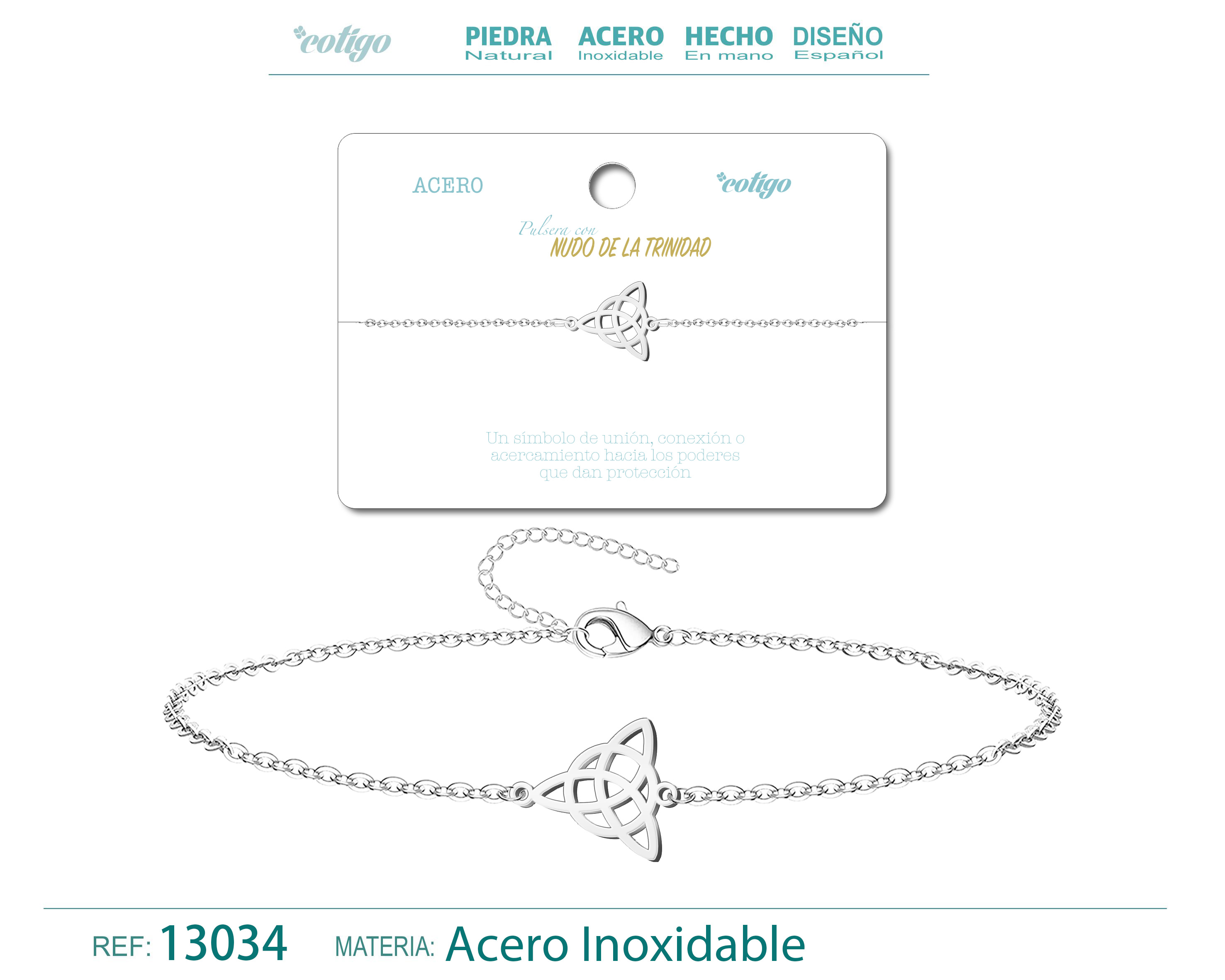 PULSERA NUDO DE LA TRINIDAD  ACERO PLATEADO