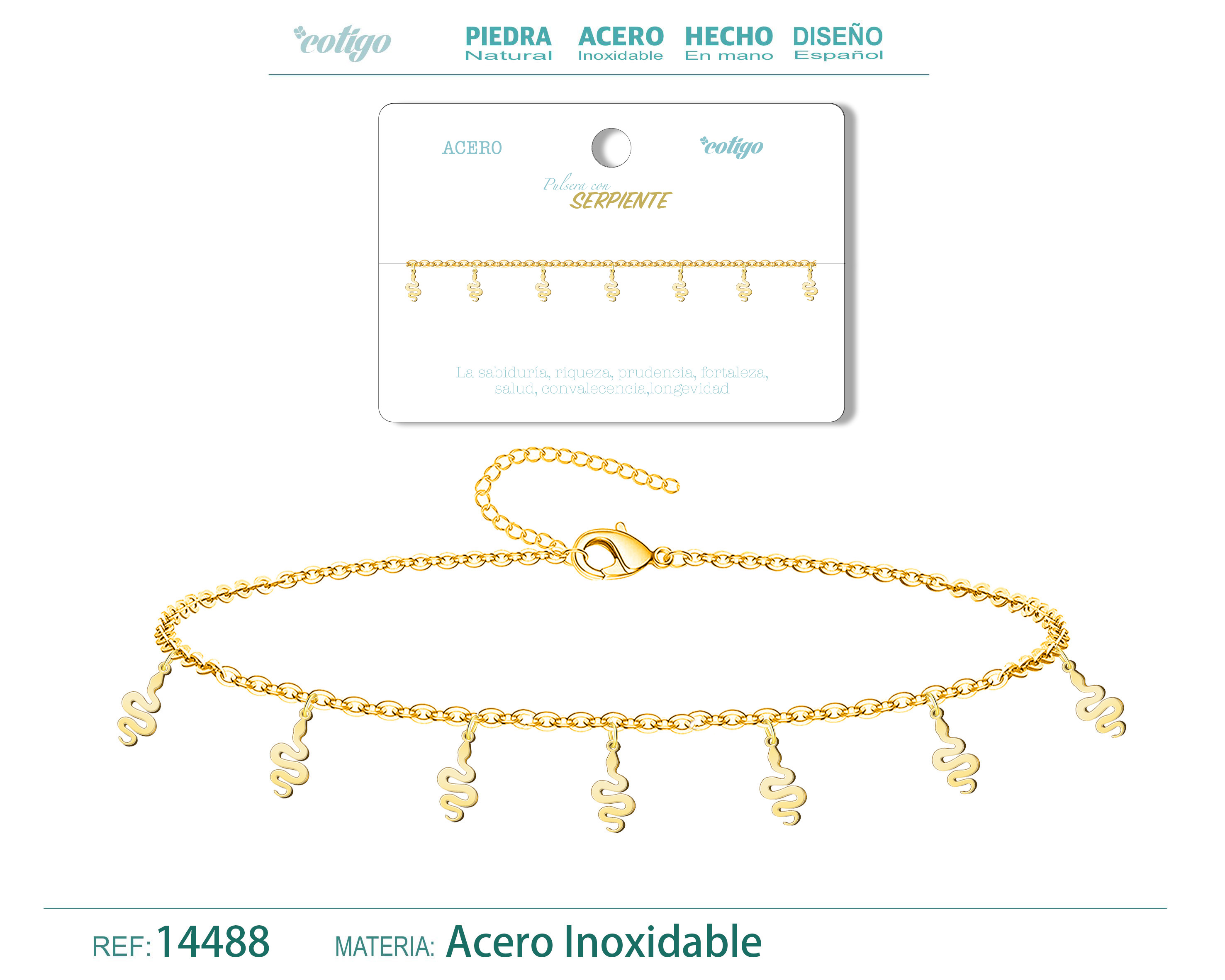PULSERA CON 7 COLGANTE DE SERPIENTE COLOR DORADO