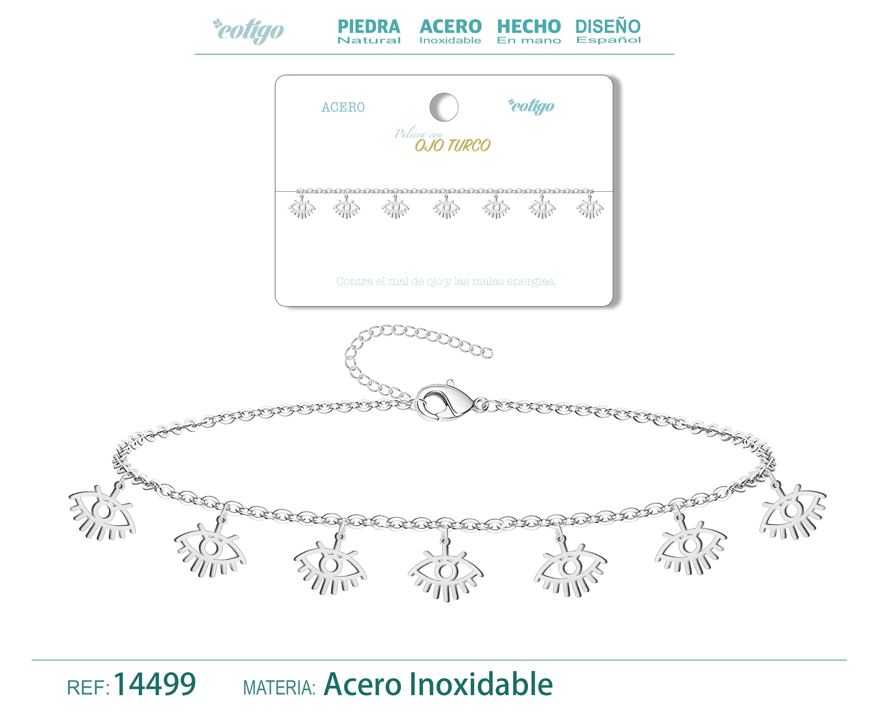 PULSERA CON 7 COLGANTE DE OJO TURCO COLOR PLATEADO