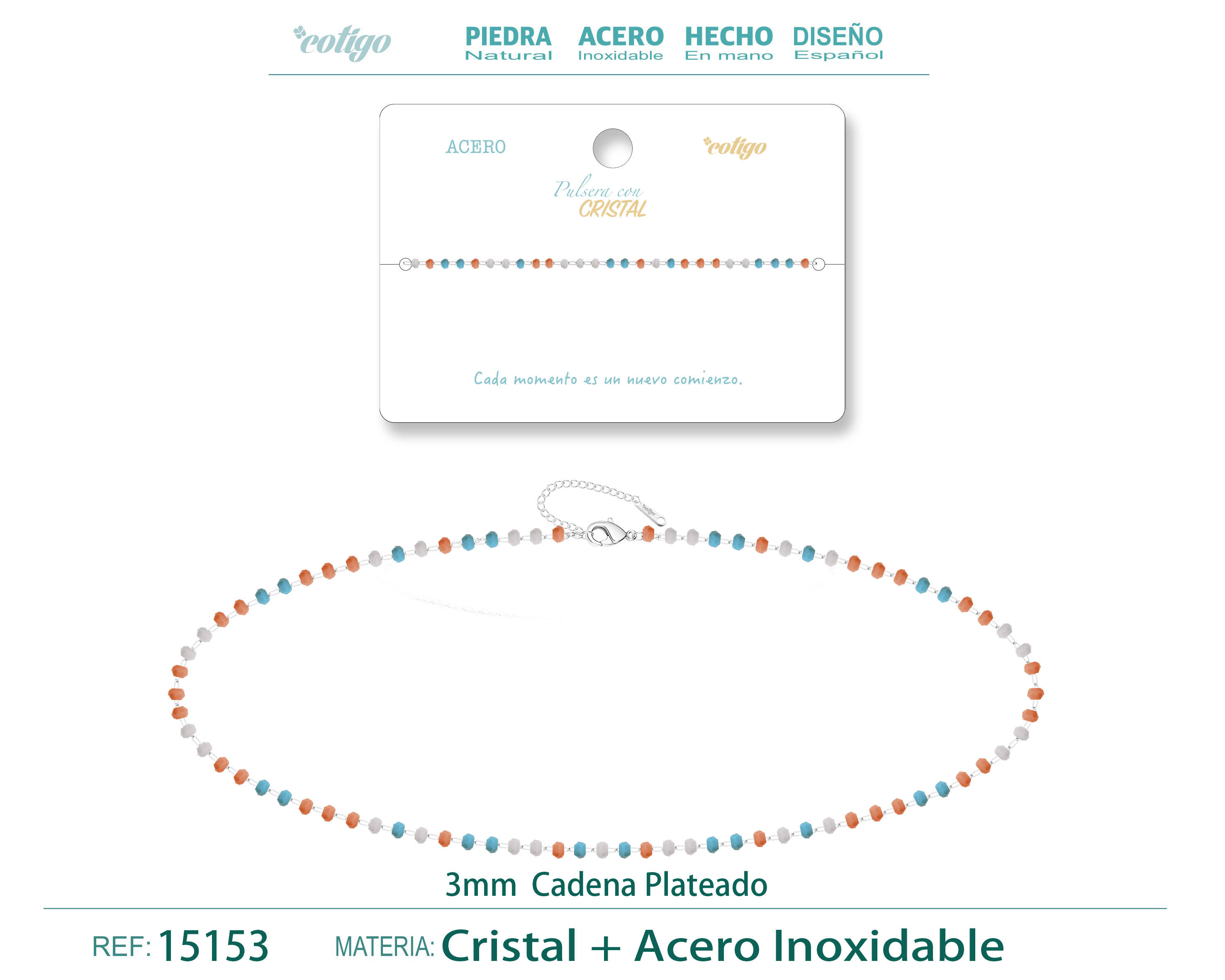 PULSERA ACERO COLOR PLATEADO CON BOLA CRISTA