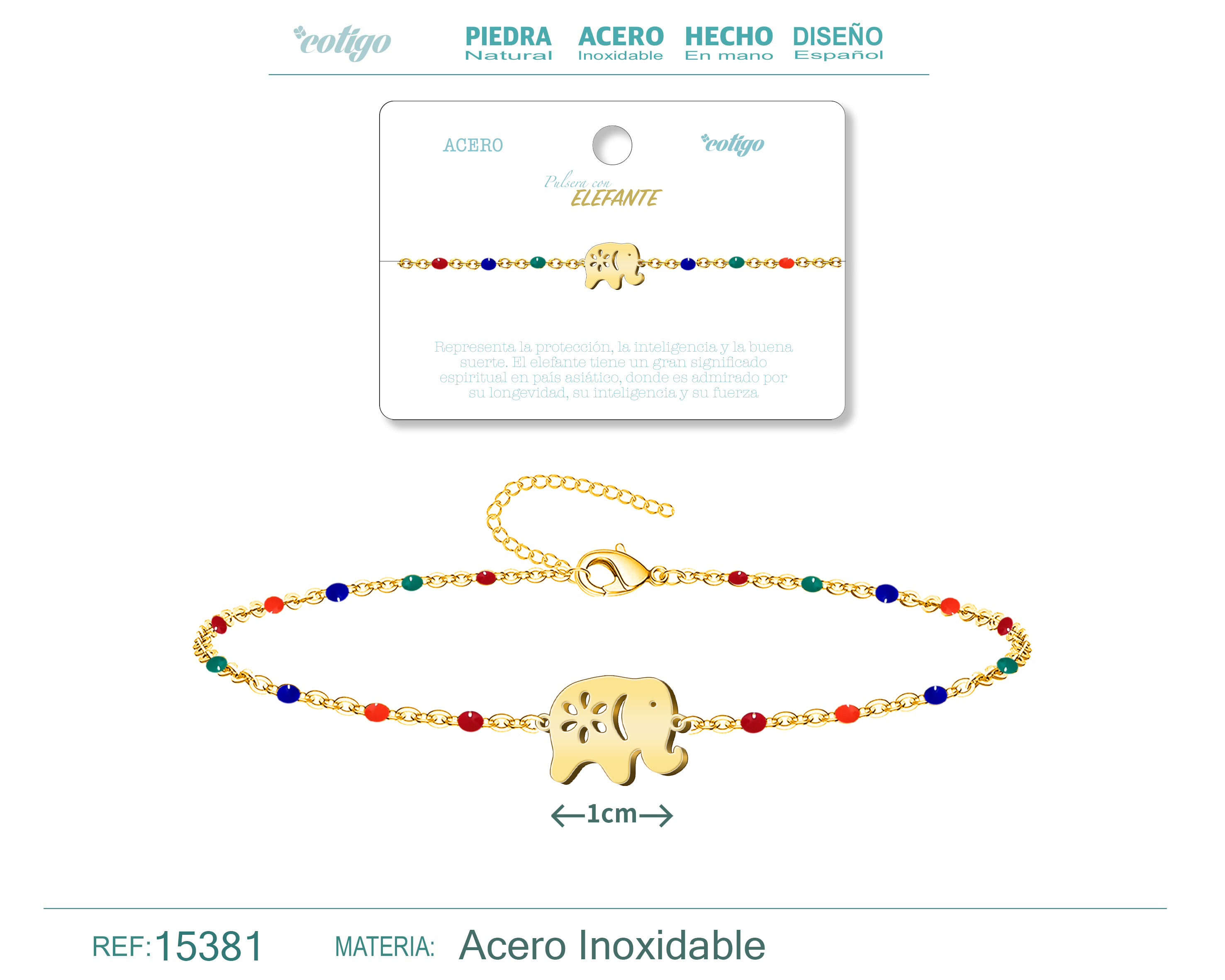 PULSERA ACERO MULTICOLOR CON ELEFANTE