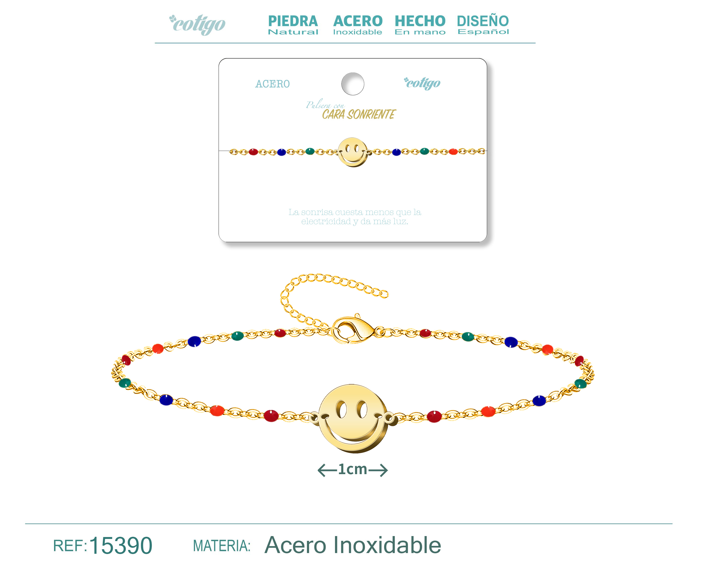 PULSERA ACERO MULTICOLOR CON CARA SONRIENTE