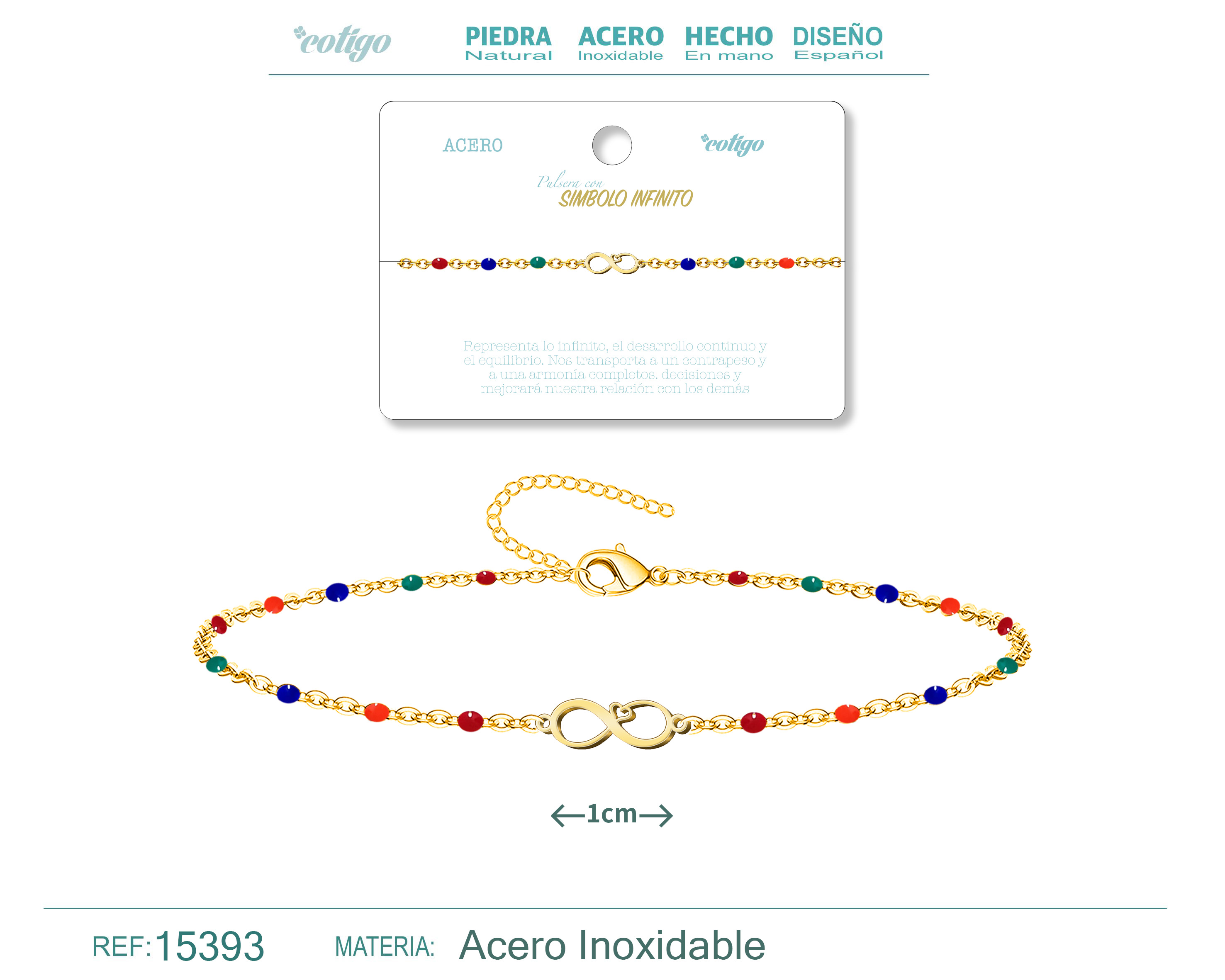 PULSERA ACERO MULTICOLOR CON SIMOBOLO INFINITO