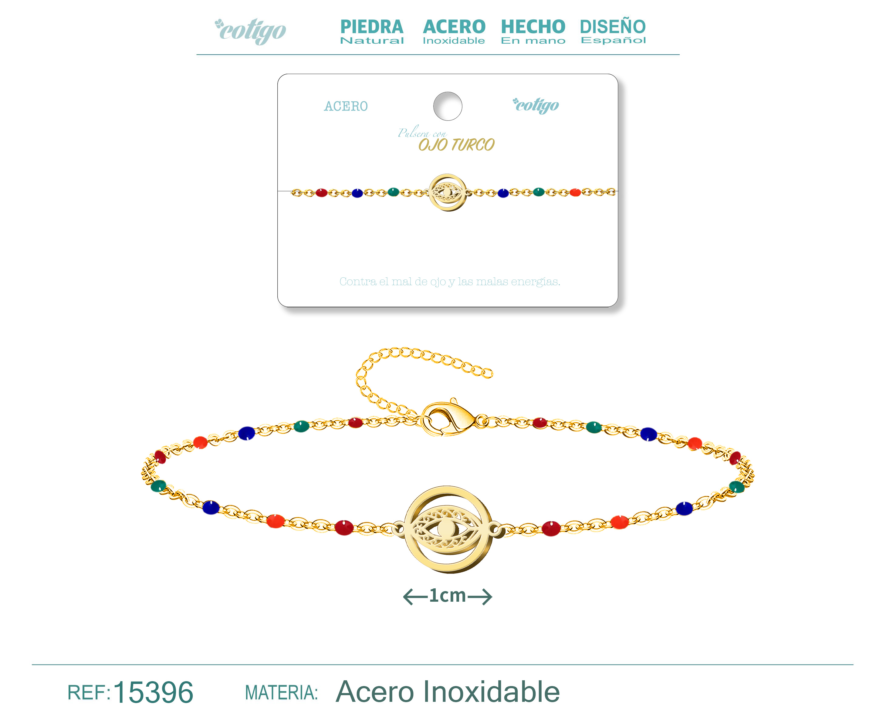 PULSERA ACERO MULTICOLOR CON OJO DE TURCO