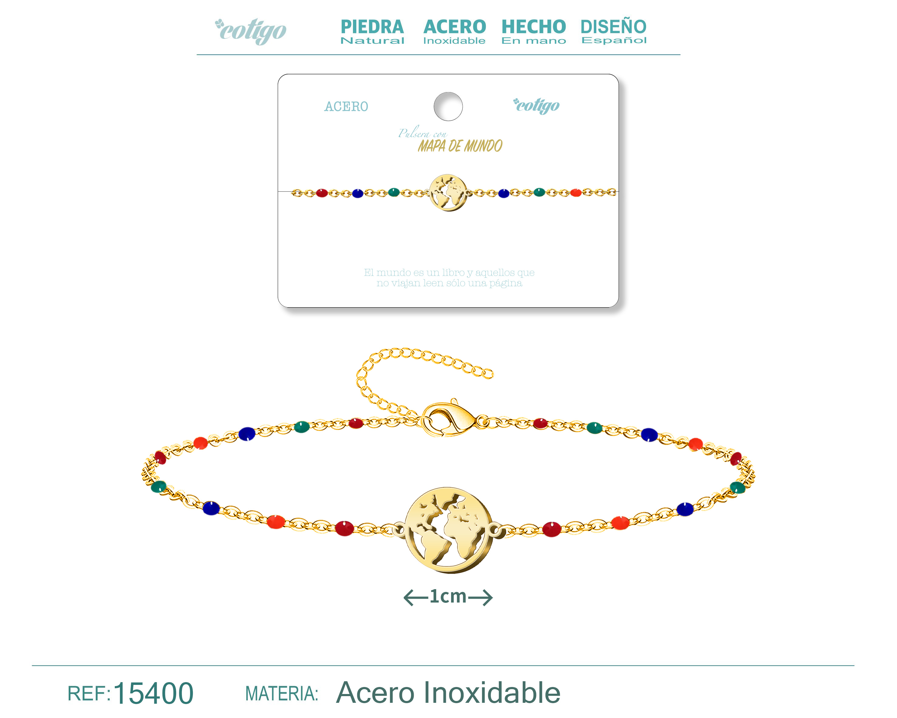 PULSERA ACERO MULTICOLOR CON MAPA MUNDIAL