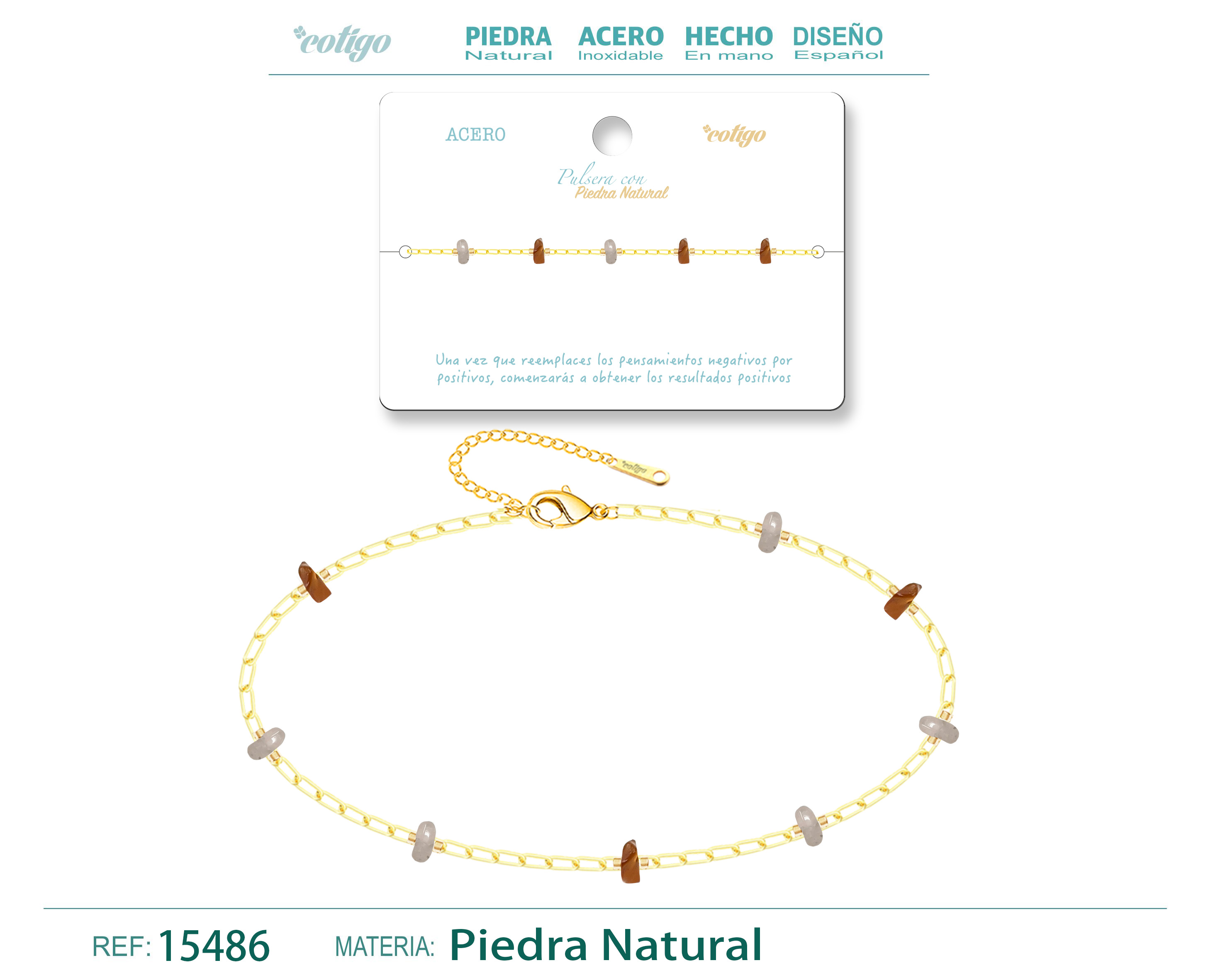 PULSERA ACERO CON PIEDRA NATURAL