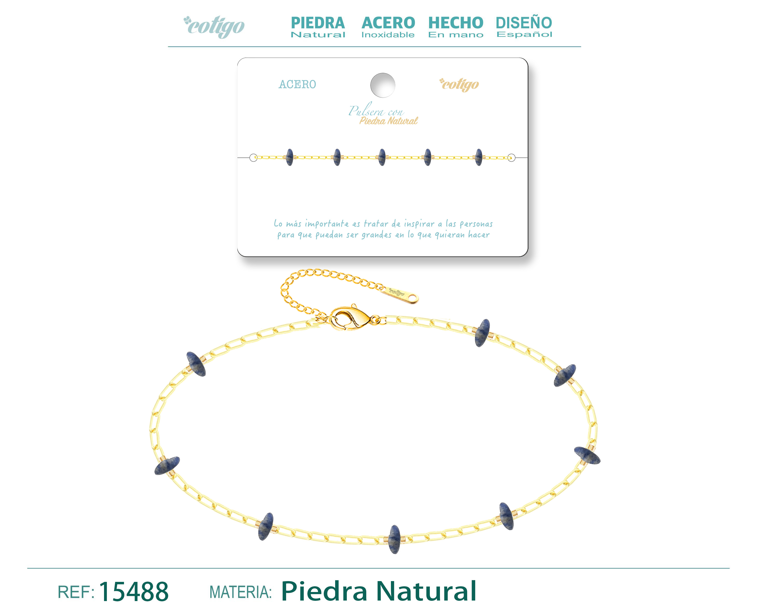 PULSERA ACERO CON PIEDRA NATURAL