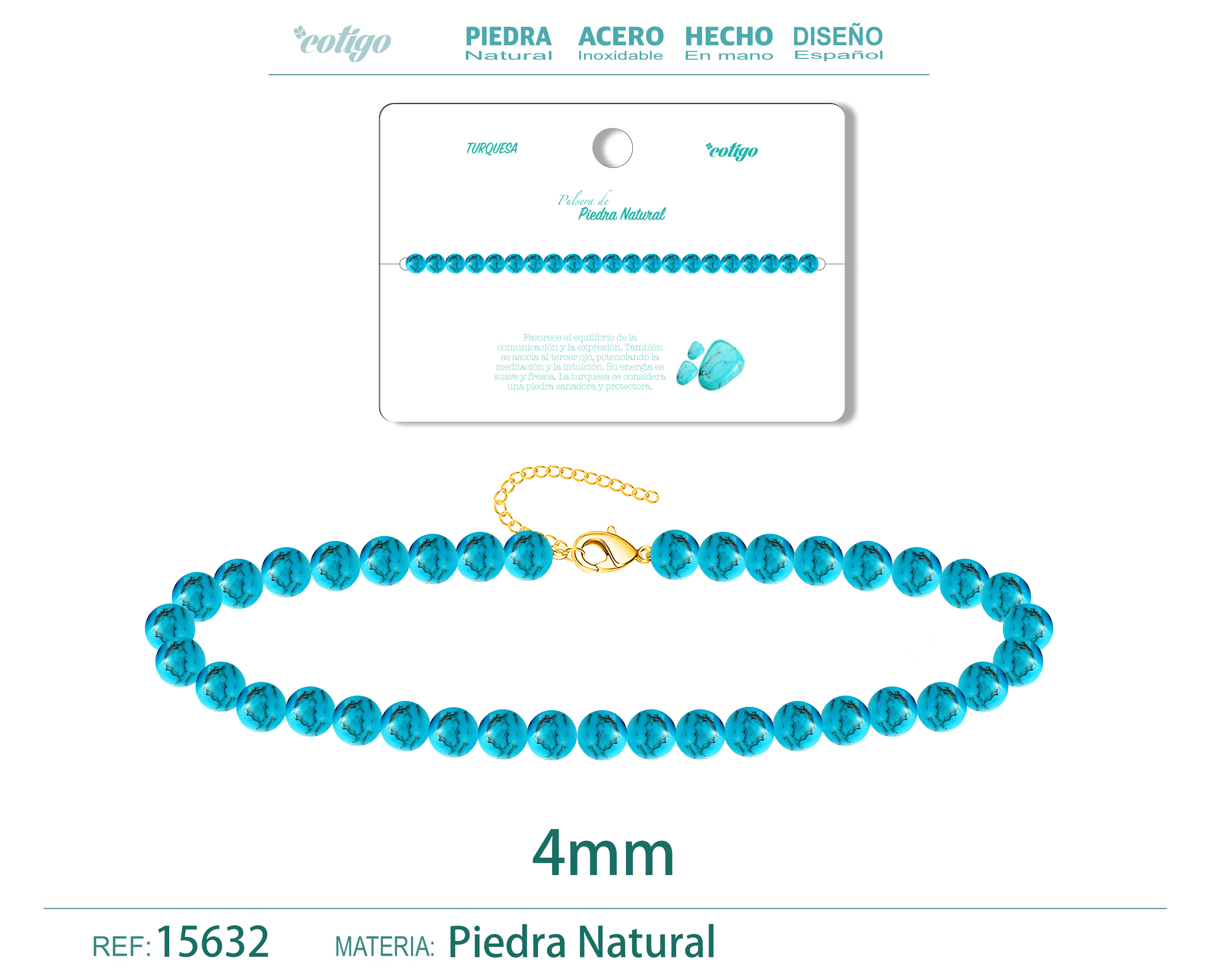 PULSERA TURQUESA AZUL 4MM