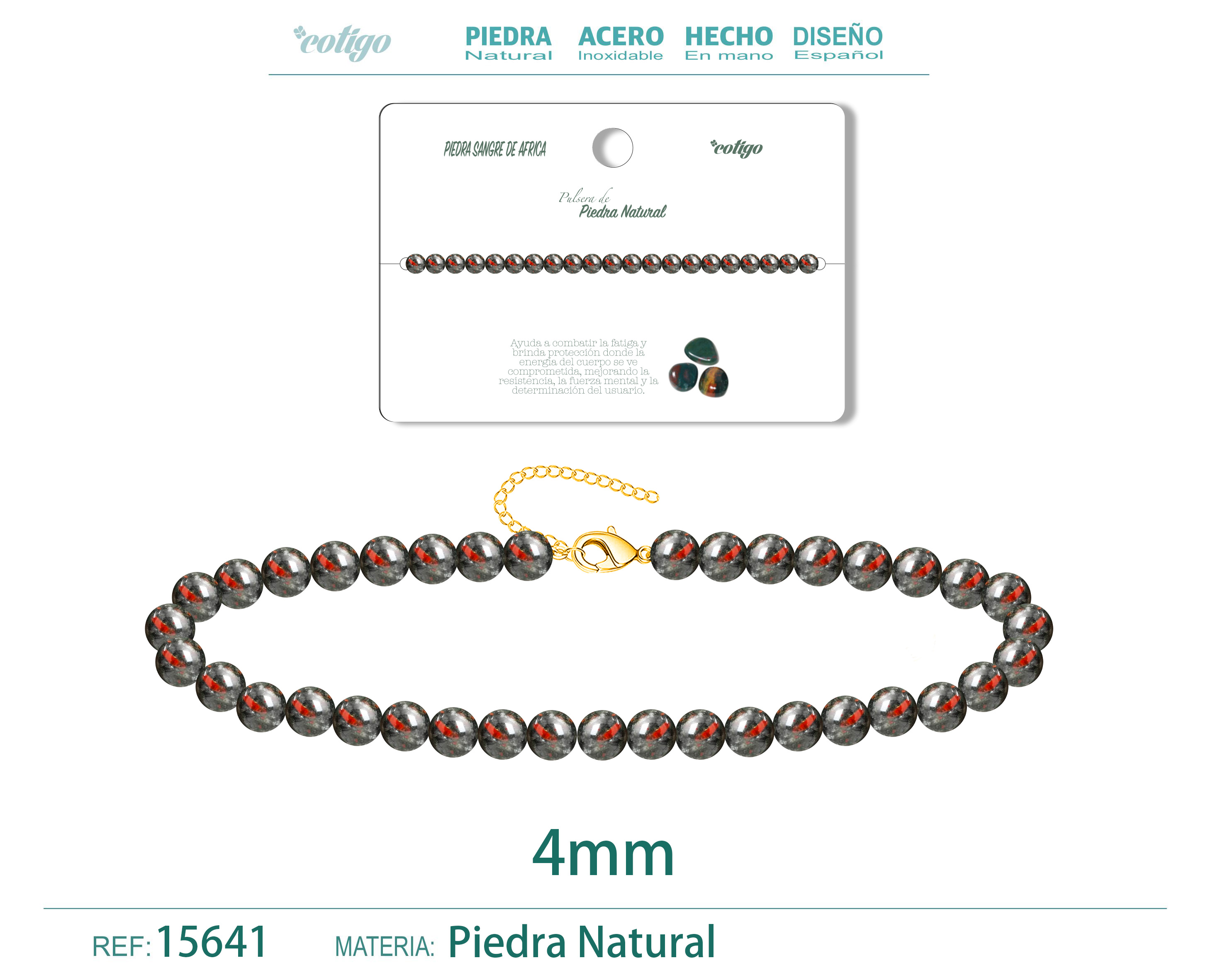 PULSERA PIEDRA SANGRE DE AFRICA 4MM
