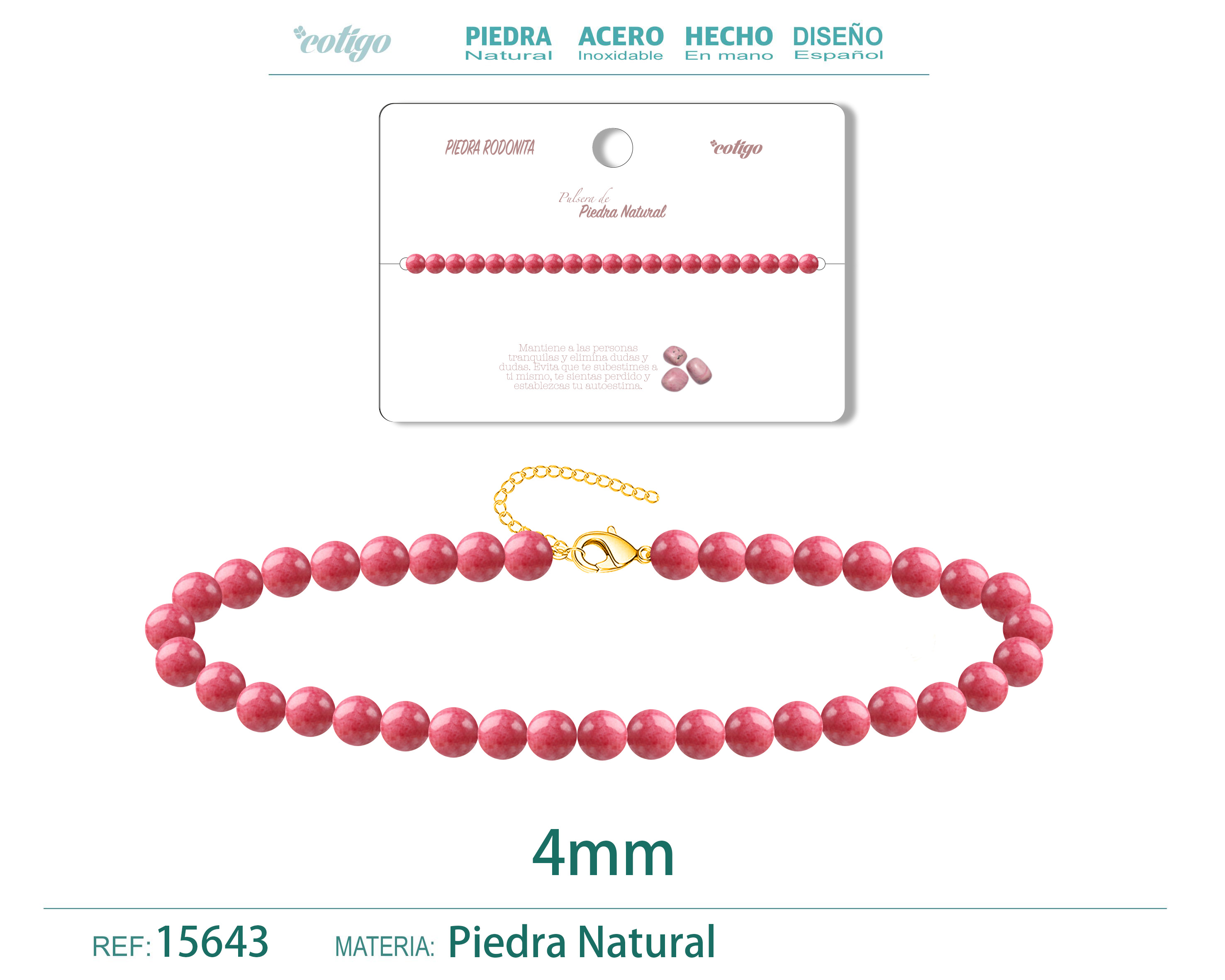 PULSERA PIEDRA RODONITA 4MM