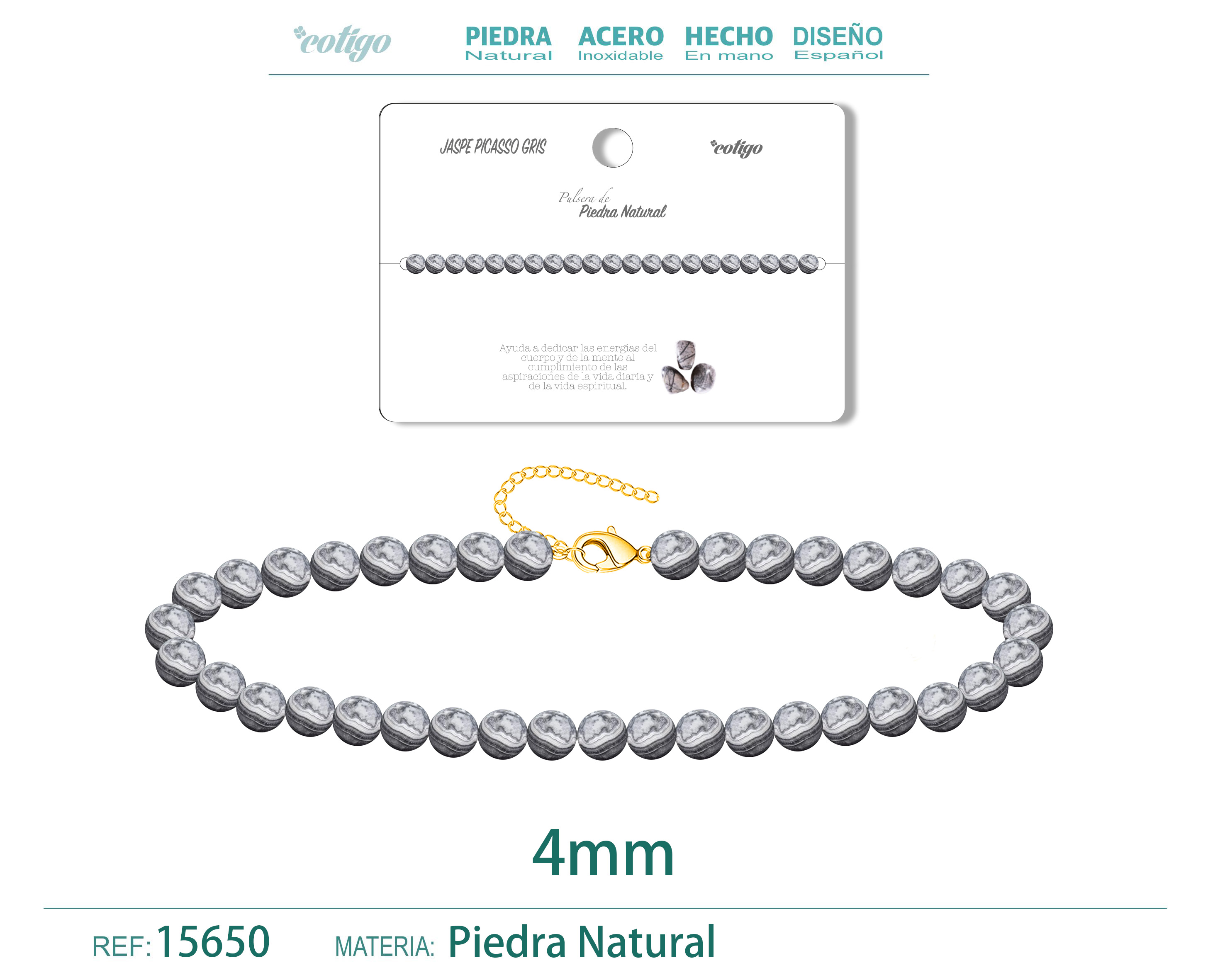 PULSERA JASPE PICASSO GRIS 4MM