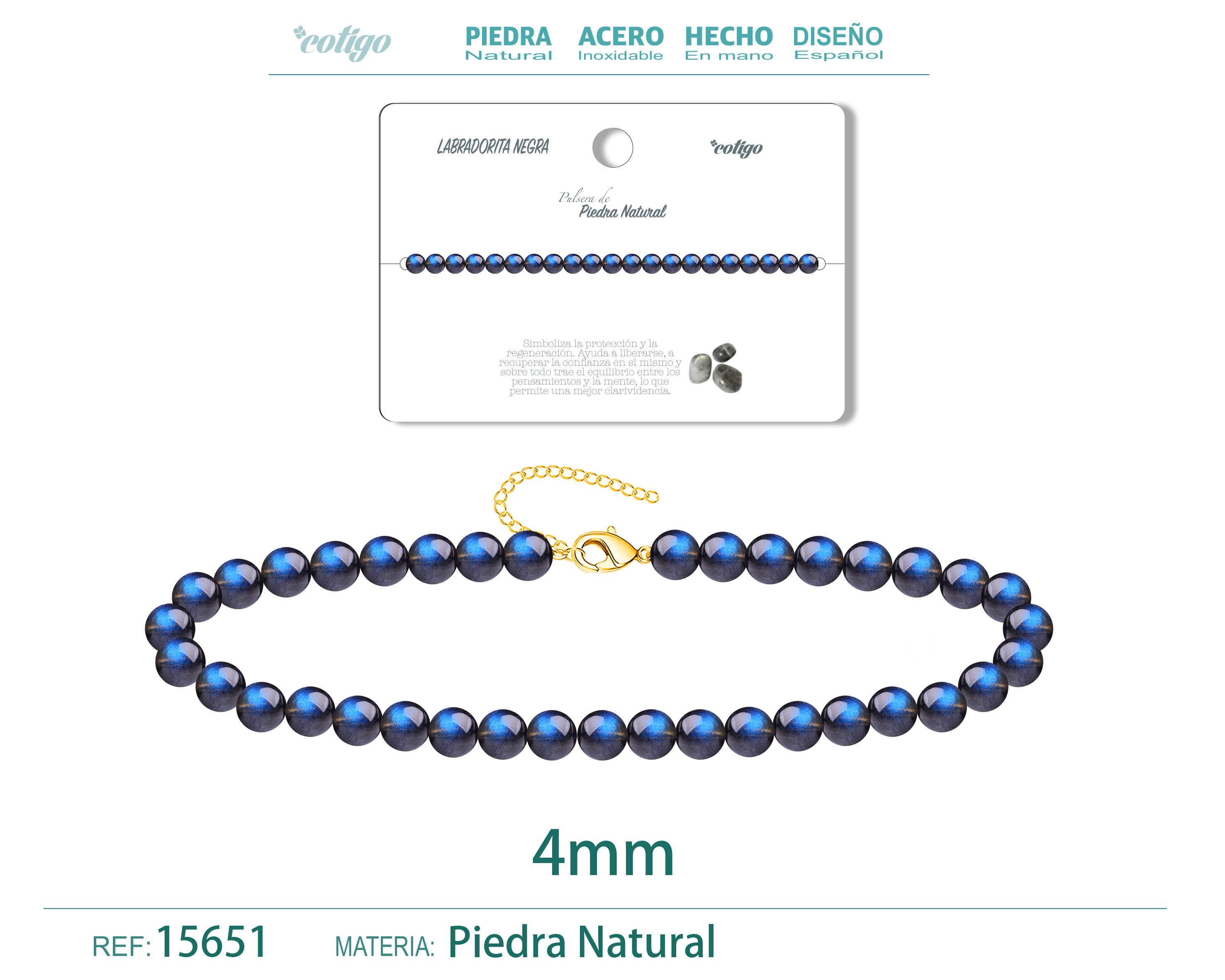 PULSERA LABRADORITA NEGRA 4MM