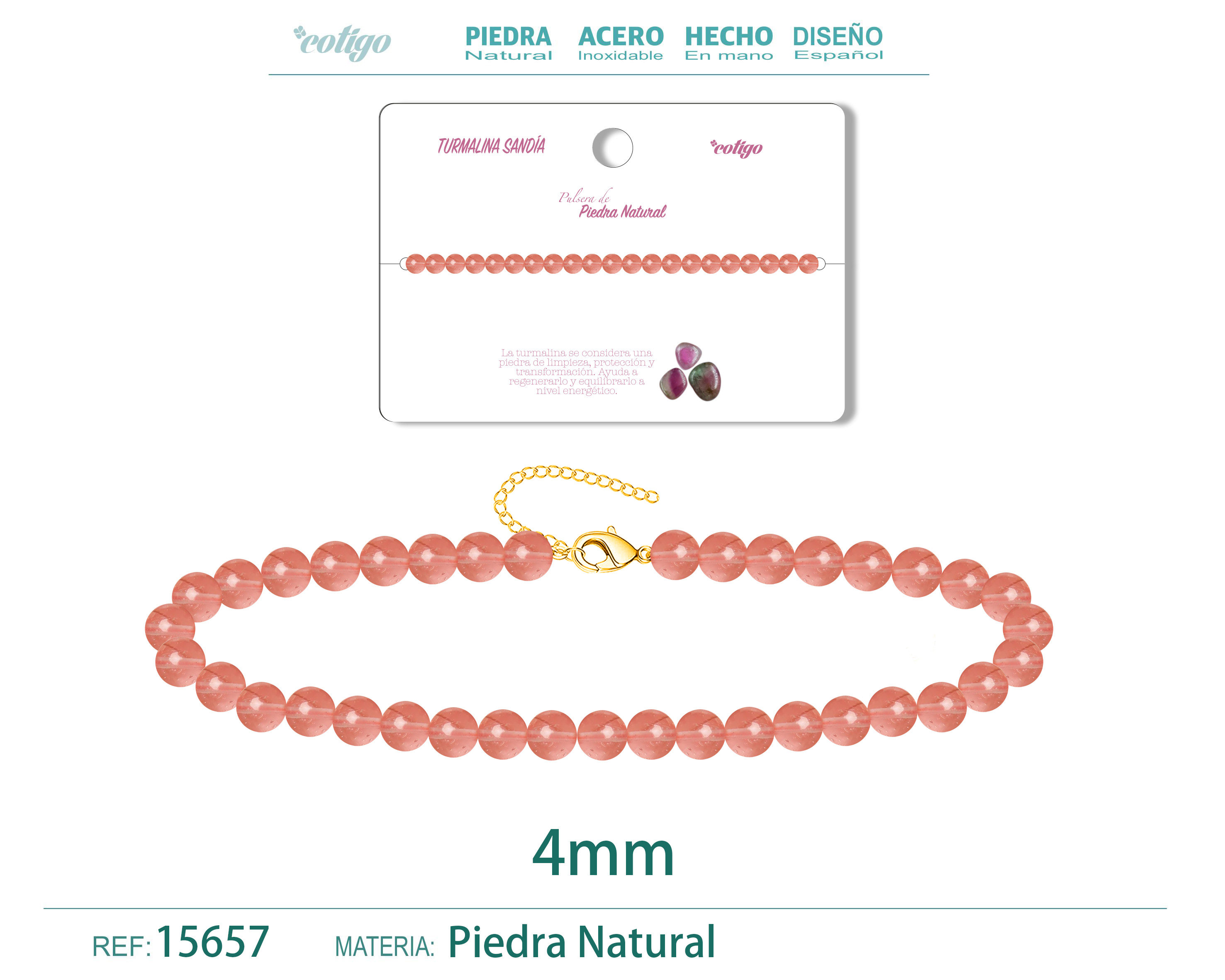 PULSERA TURMALINA SANDÍA 4MM