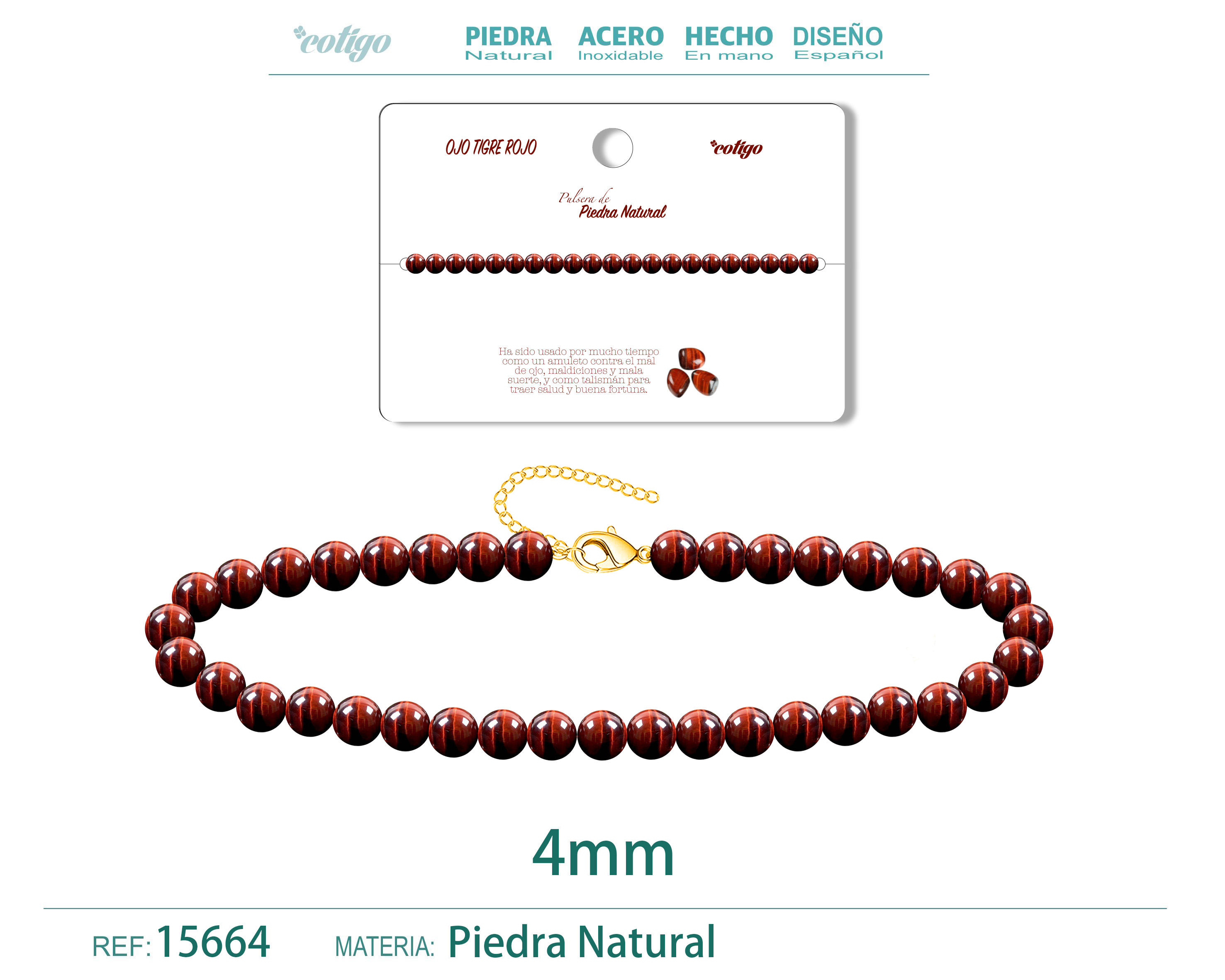 PULSERA OJO TIGRE ROJO 4MM