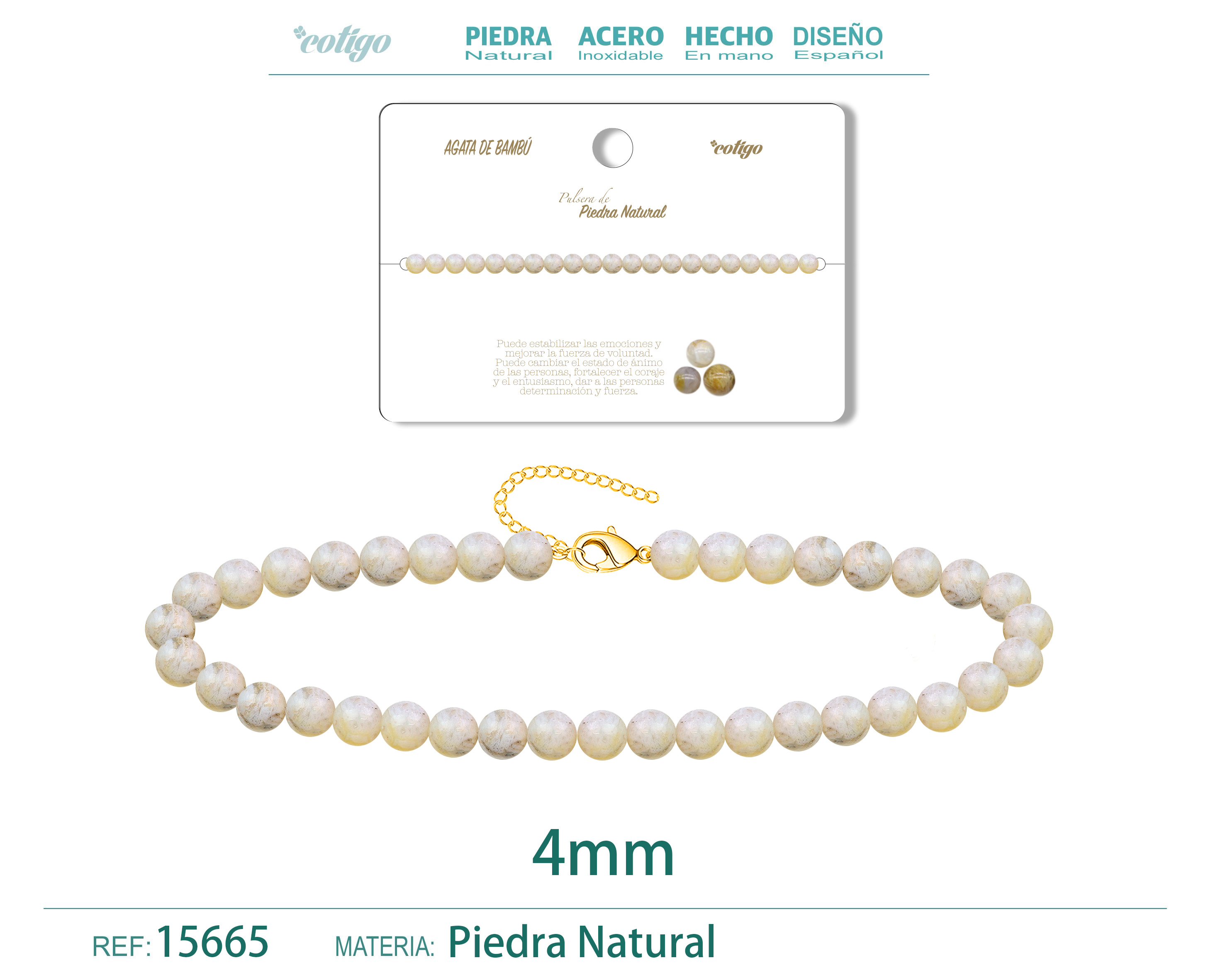 PULSERA AGATA DE BAMBÚ 4MM