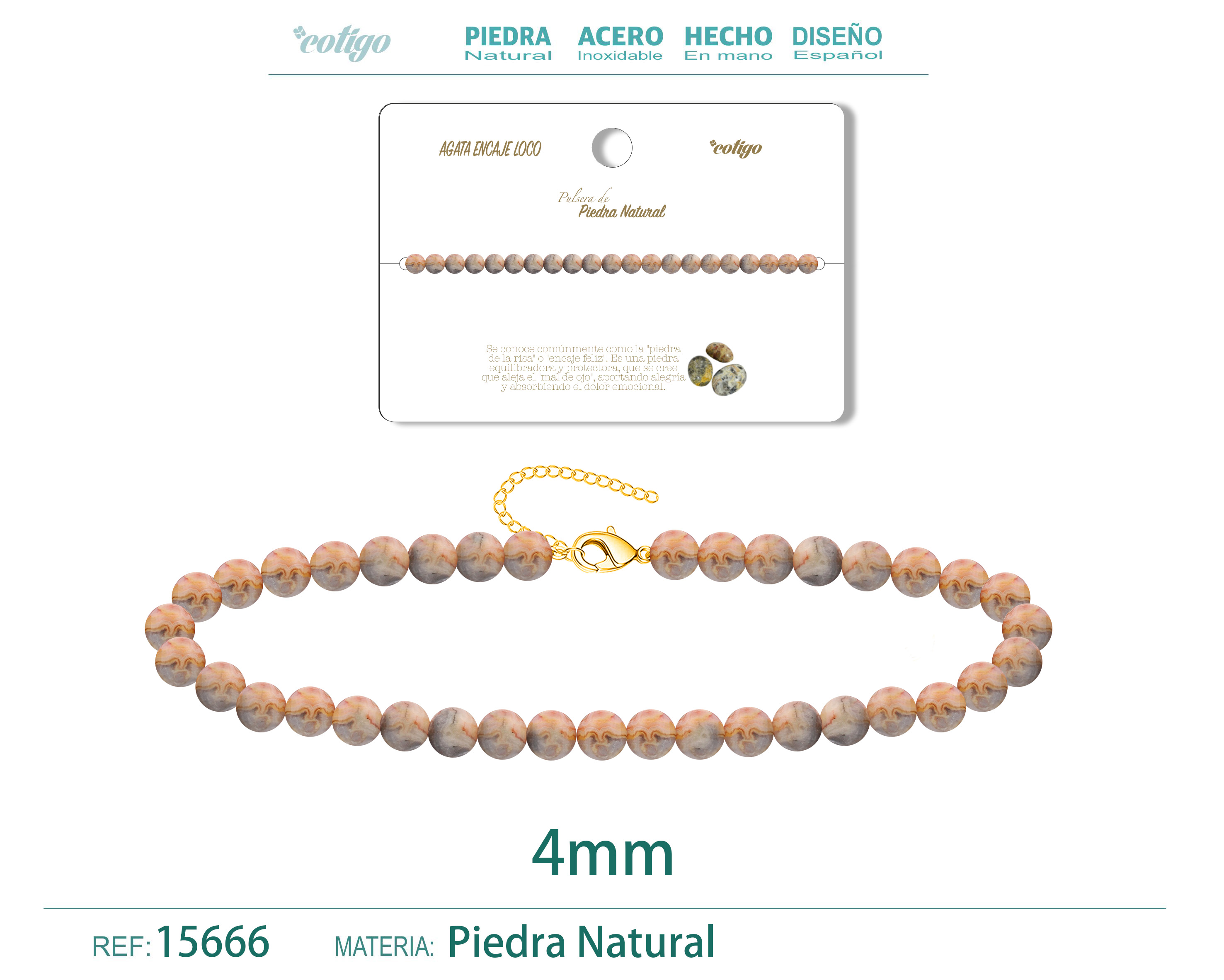 PULSERA AGATA ENCAJE LOCO 4MM