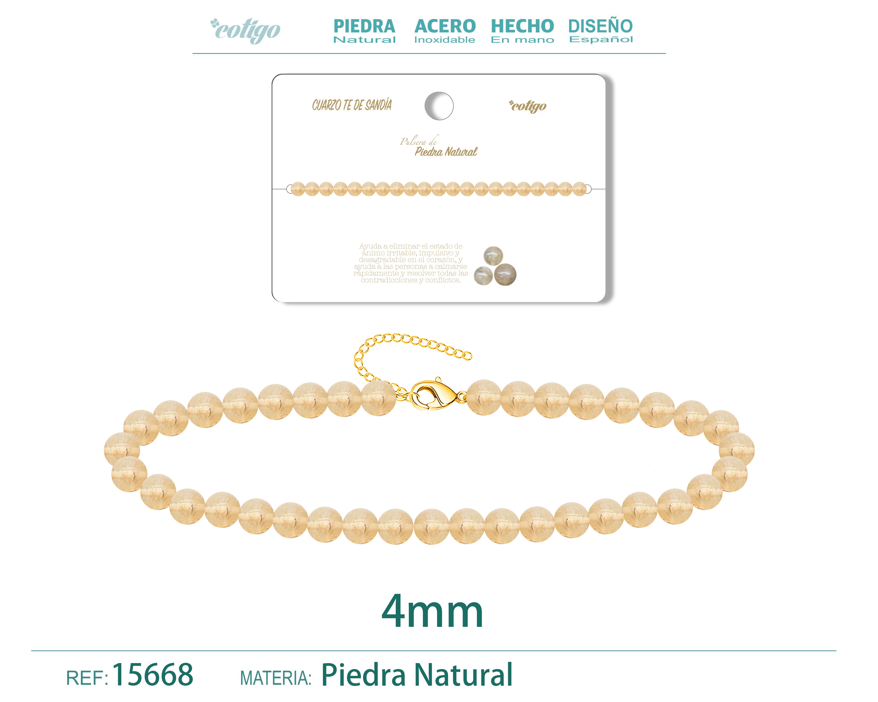 PULSERA CUARZO TE DE SANDÍA 4MM