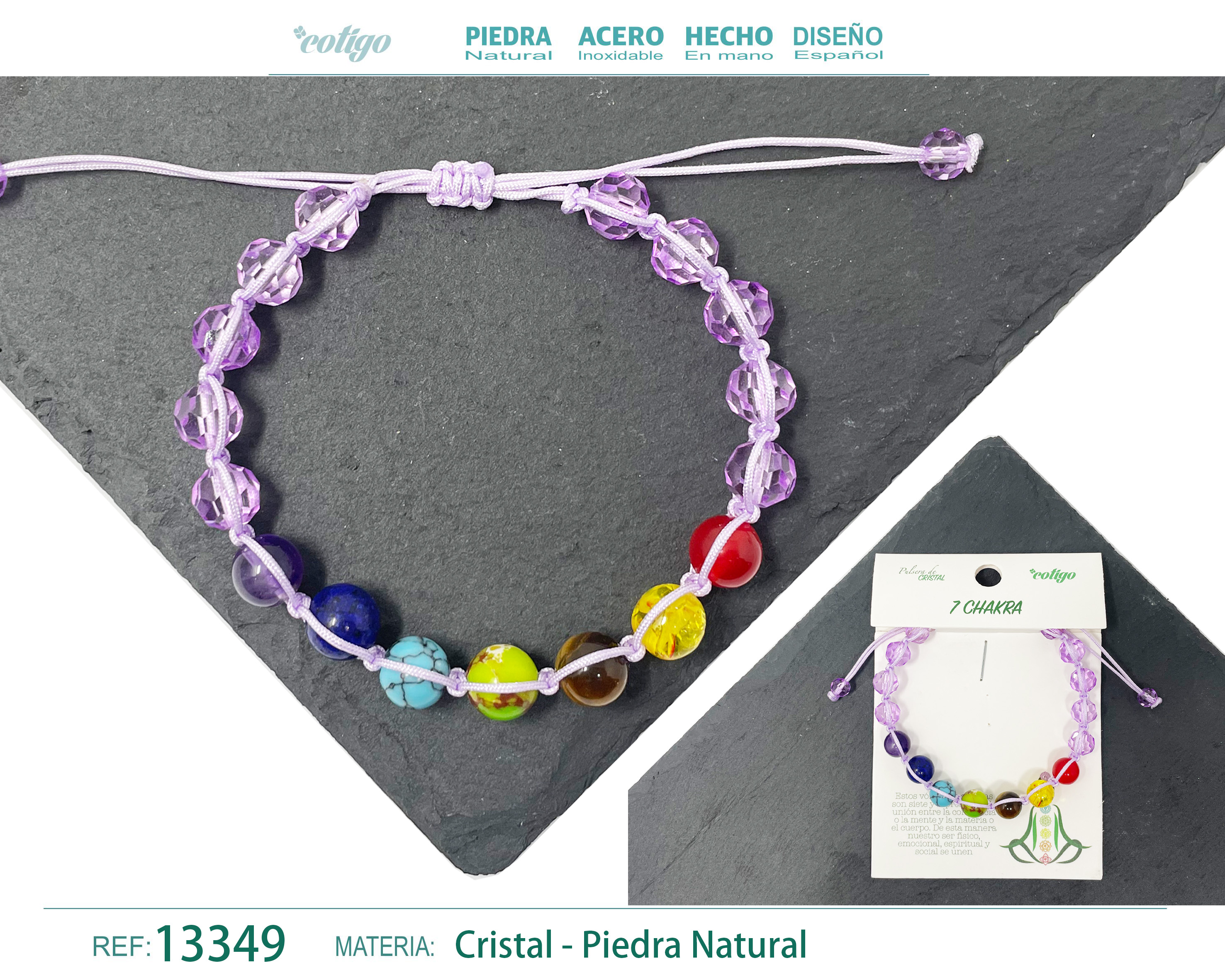 PULSERA 7 CHAKRAS CON CRISTAL DE HILO TRENZADO