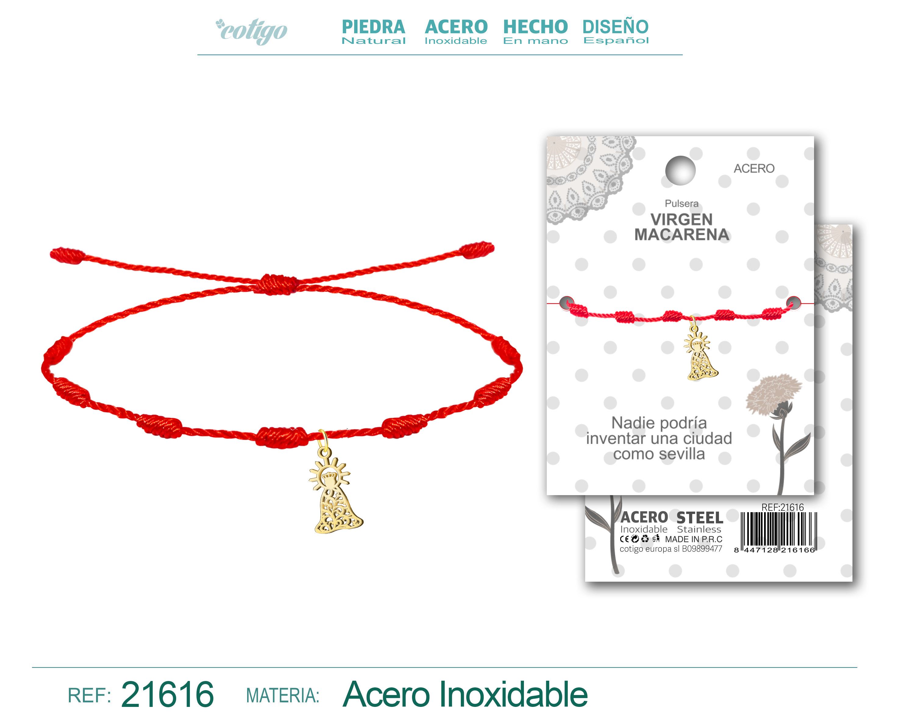 PULSERA 7 NUDOS CON VIRGEN MACARENA ACERO DORADO
