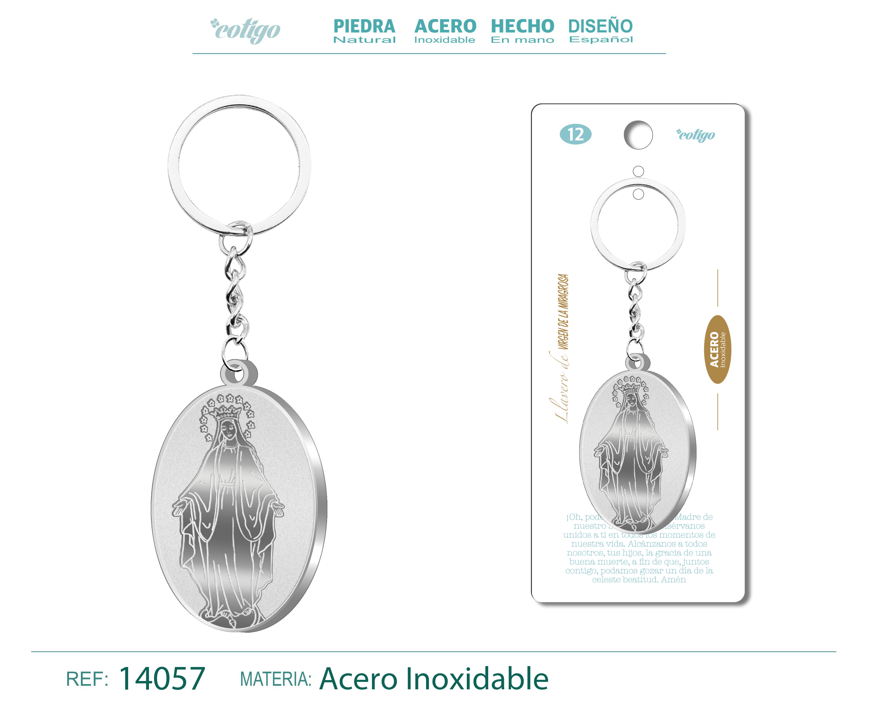 LLAVERO VIRGEN DE LA MILAGROSA ACERO INOXIDABLE