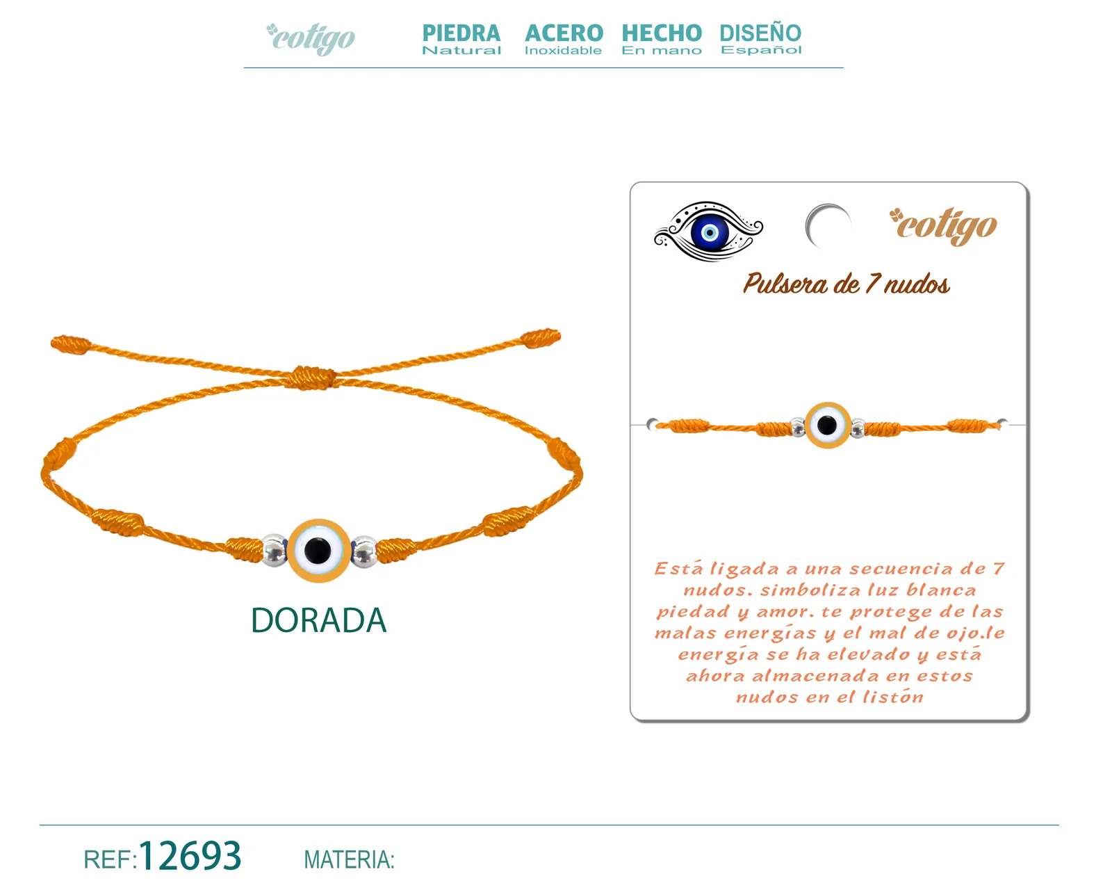PULSERA 7 NUDOS DORADO CON OJO TURCO