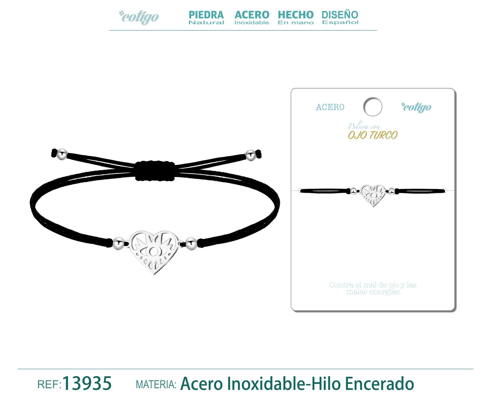 PULSERA OJO TURCO PLATEADO DE HILO EN.NEGRO