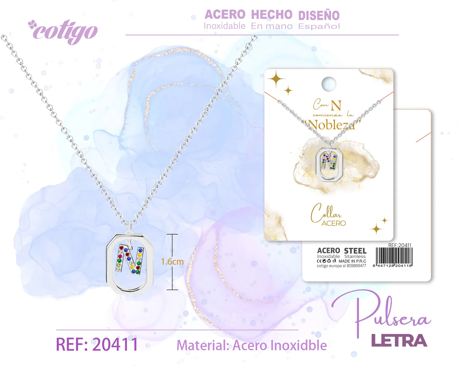 COLLAR LETRA N PLATEADO CON CIRCONITAS