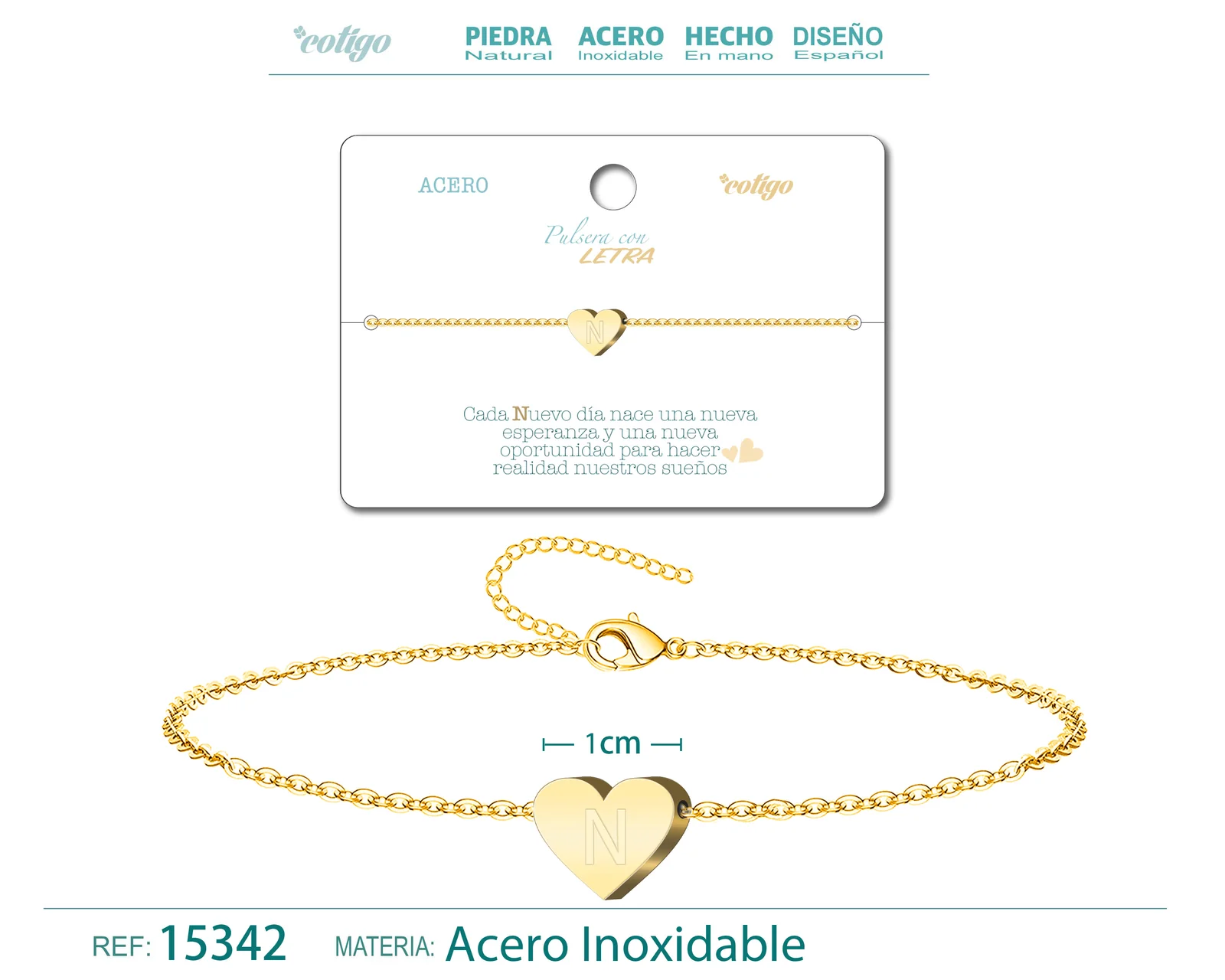 PULSERA LETRA N COLOR DORADO