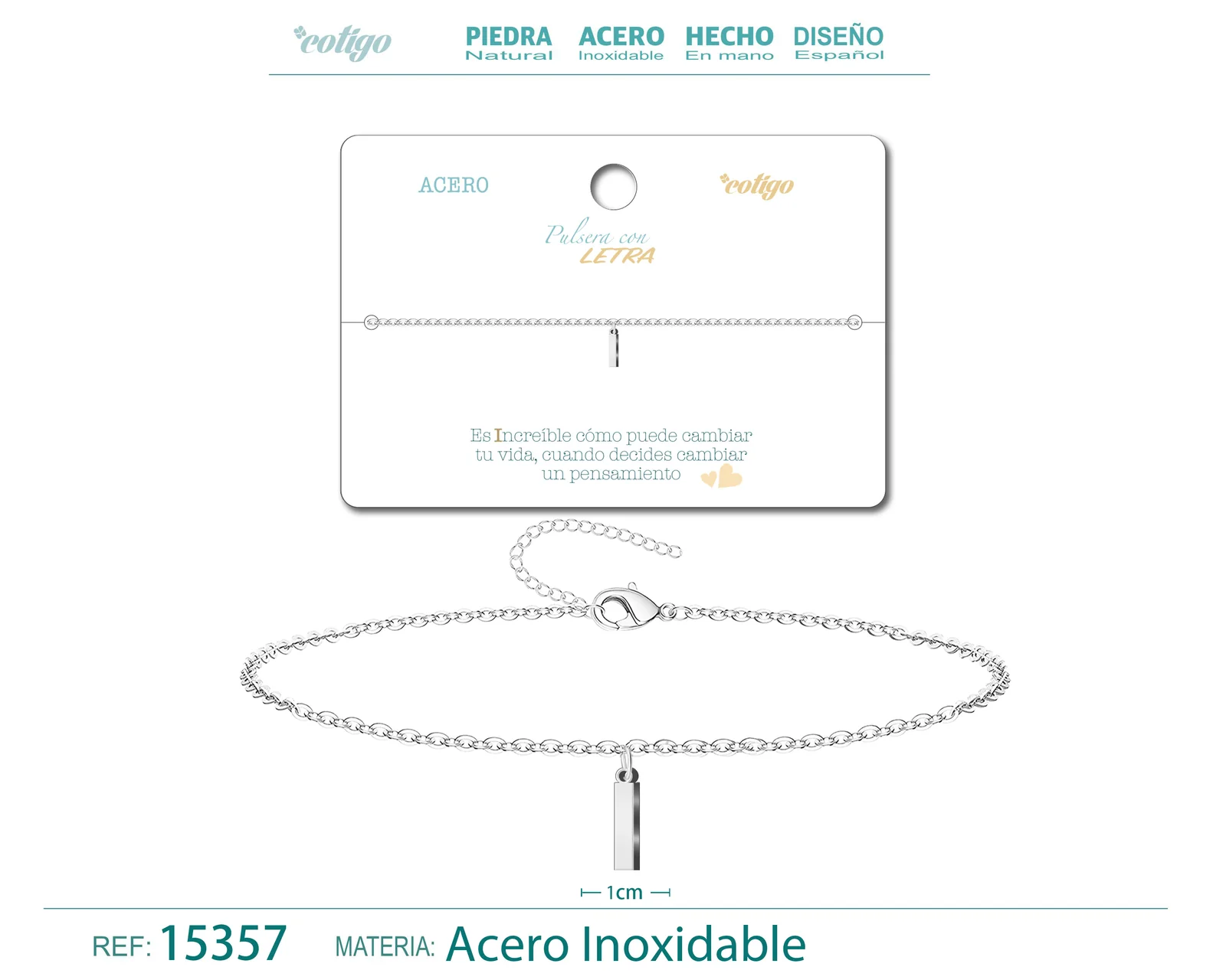PULSERA LETRA I COLOR PLATEADO