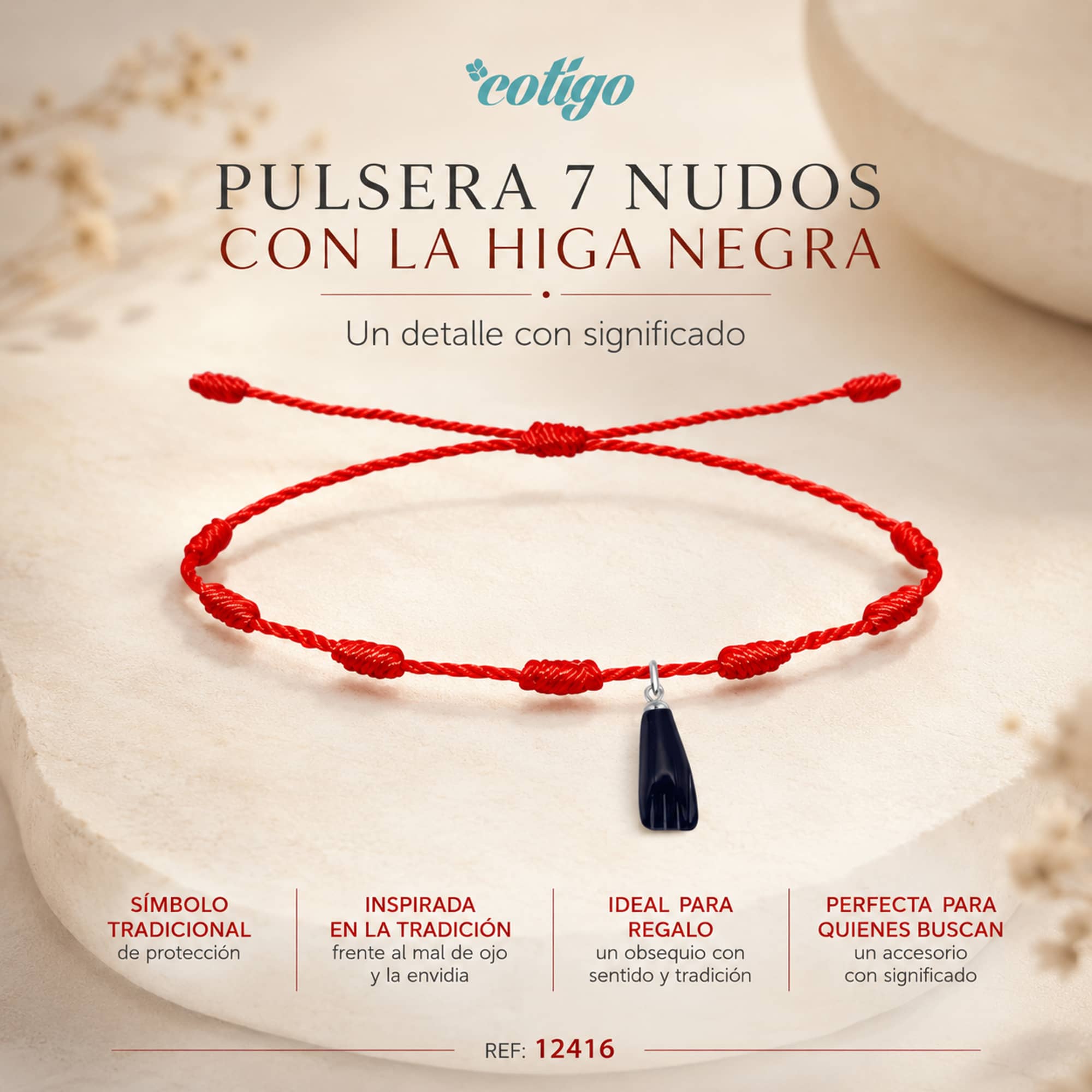 PULSERA 7 NUDOS CON LA HIGA NEGRA