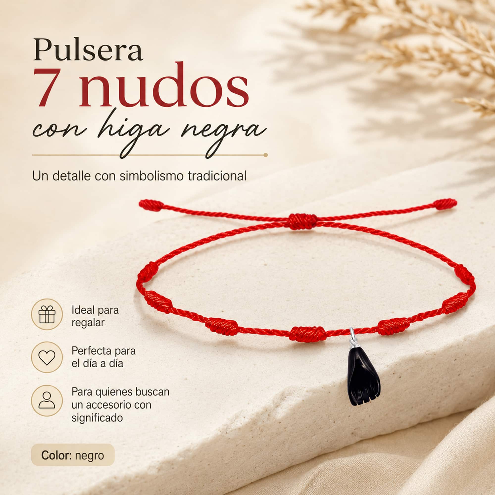 PULSERA 7 NUDOS CON LA HIGA NEGRA