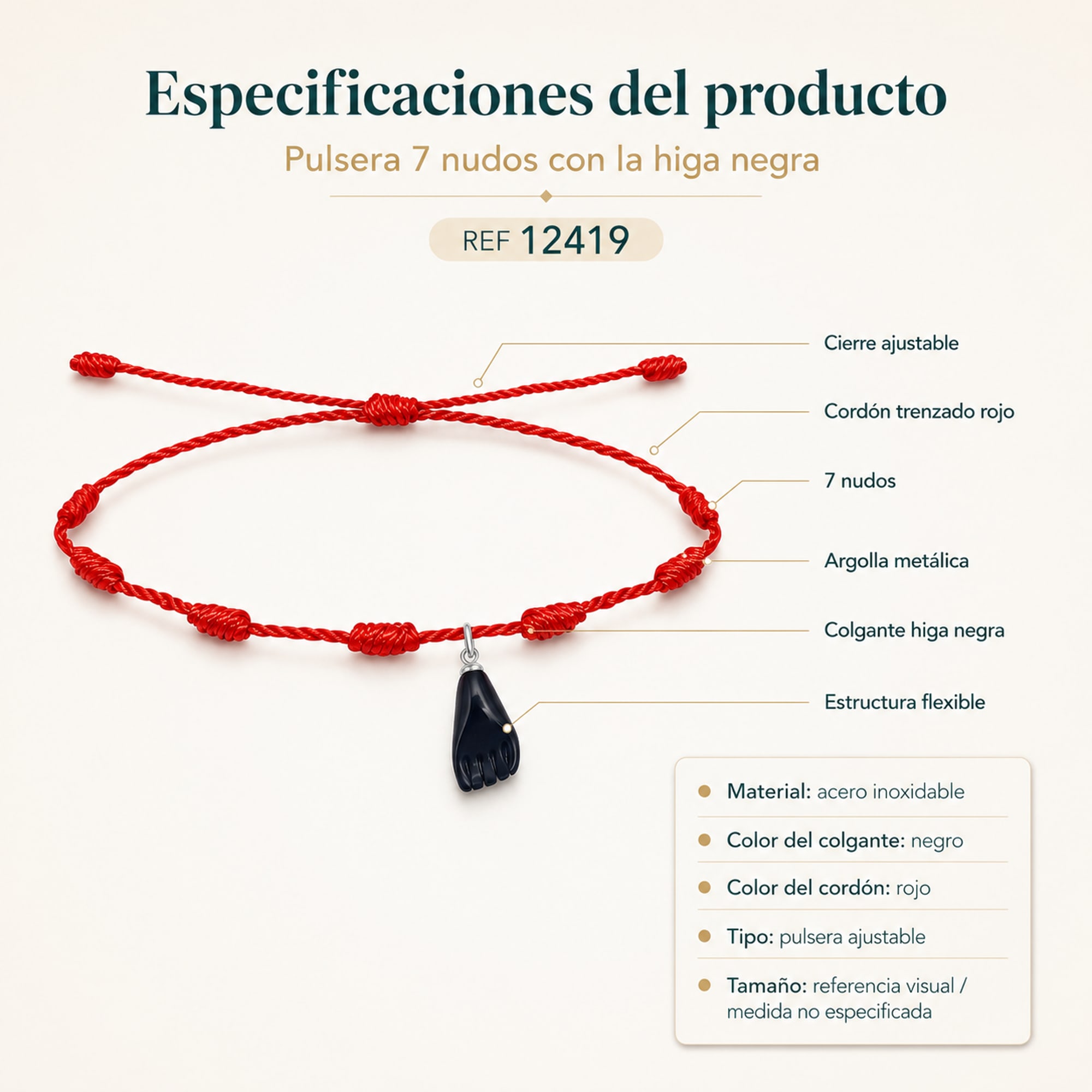 PULSERA 7 NUDOS CON LA HIGA NEGRA