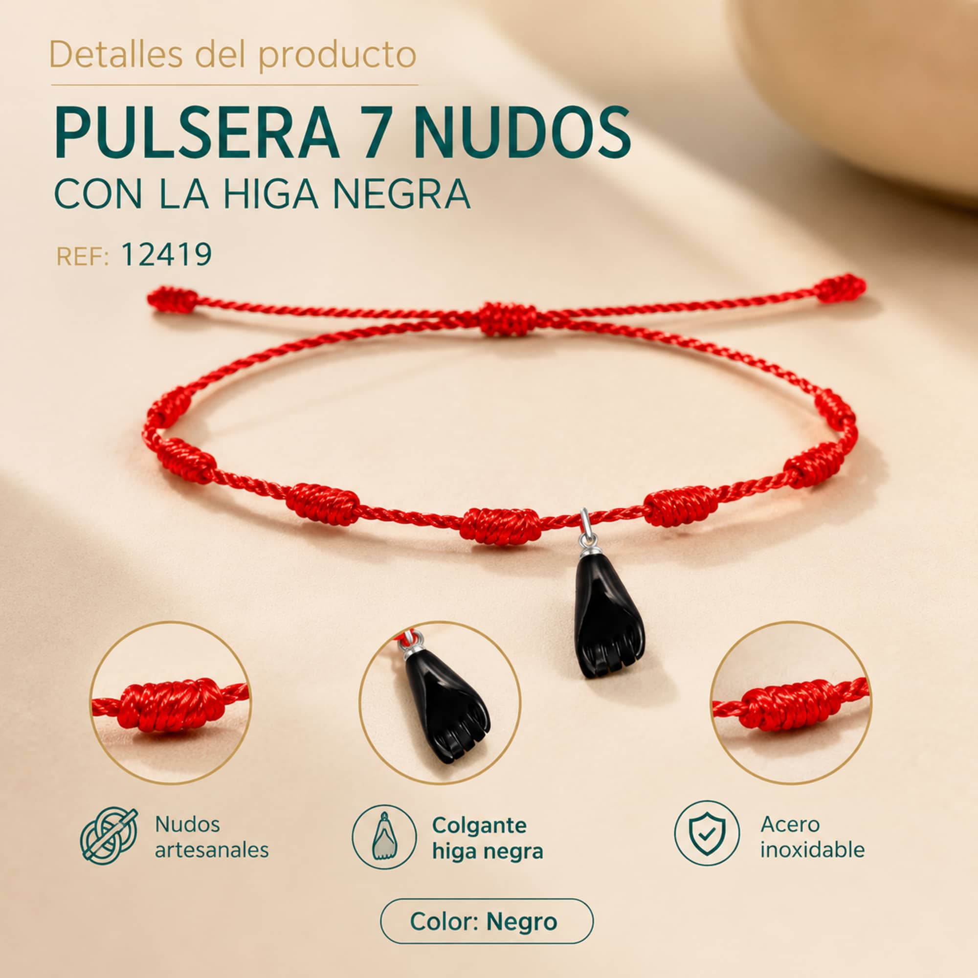PULSERA 7 NUDOS CON LA HIGA NEGRA