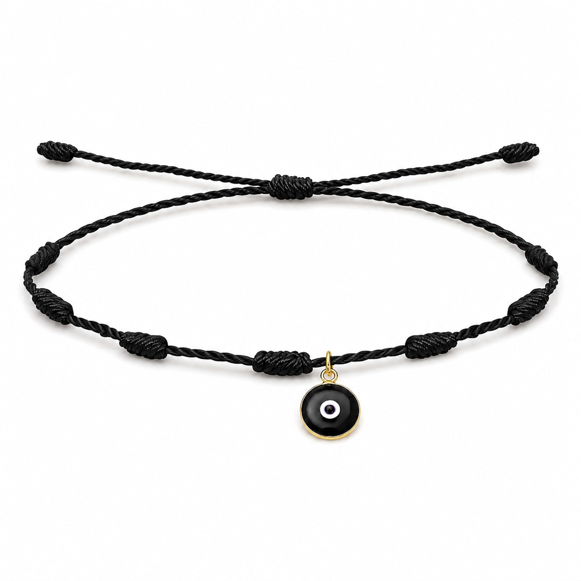 PULSERA 7 NUDOS COLOR NEGRO CON OJO TURCO